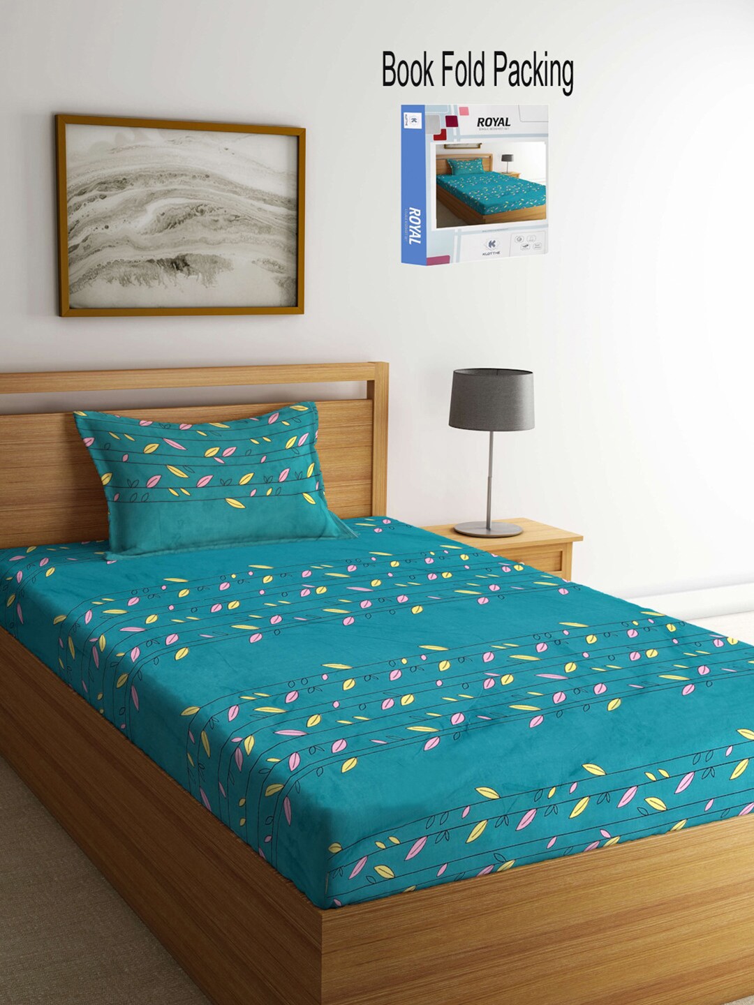 

KLOTTHE Teal & Yellow Floral 300 TC Single Bedsheet with 1 Pillow Covers