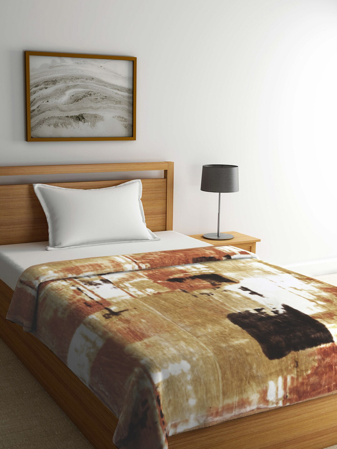 

KLOTTHE Brown & White Abstract Printed 1000 GSM Heavy Winter Single Bed Blanket