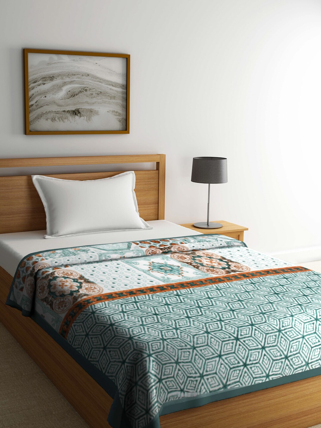 

KLOTTHE Green & White Abstract Printed 1000 GSM Heavy Winter Single Bed Blanket