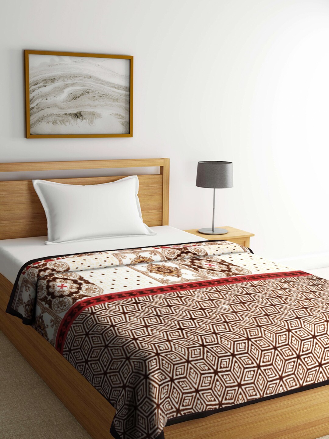 

KLOTTHE Brown & White Abstract Printed 1000 GSM Heavy Winter Single Bed Blanket