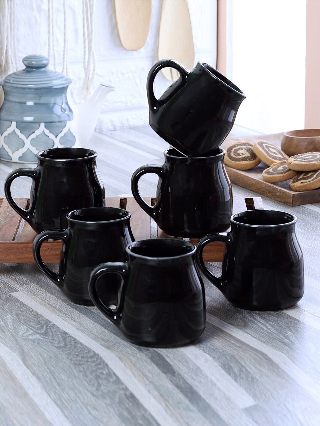 

CDI Black Set of 6 Dishwasher Safe Ceramic Glossy Cups 150 ml Each