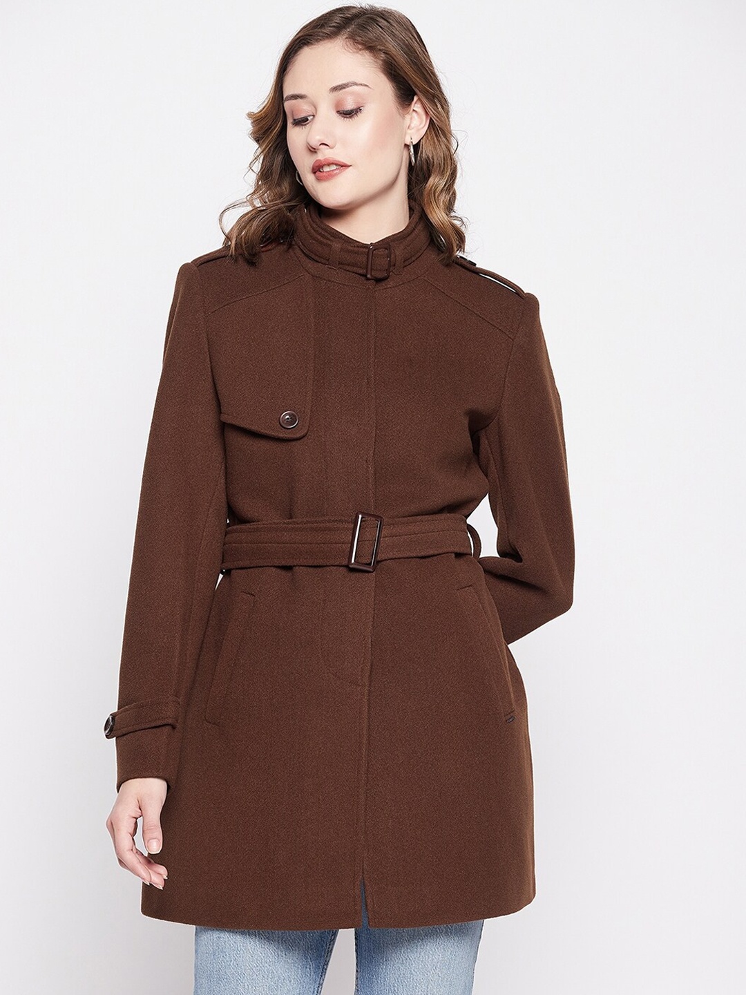 

Okane Women Single-Breasted Wool Trench Coat, Brown