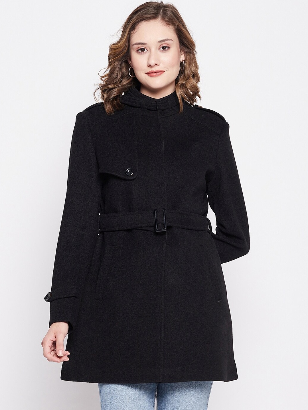 

Okane Women Plus Size Single-Breasted Overcoat, Black