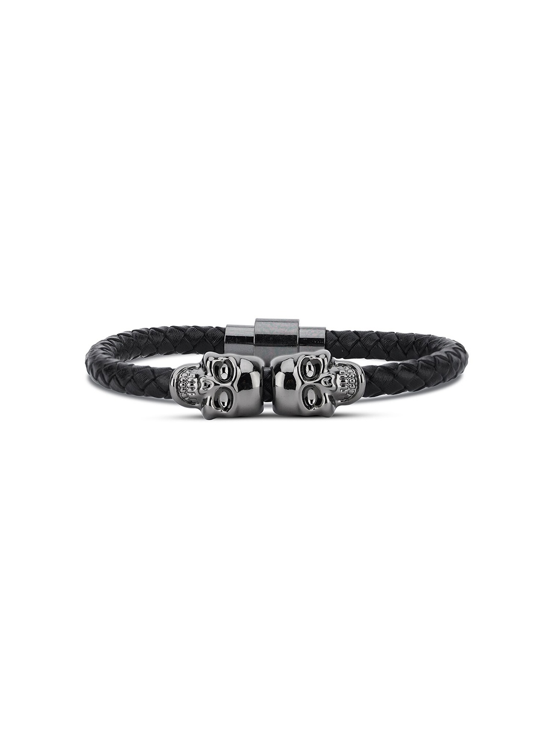 

TOFFCRAFT Men Silver-Plated Wraparound Bracelet, Black