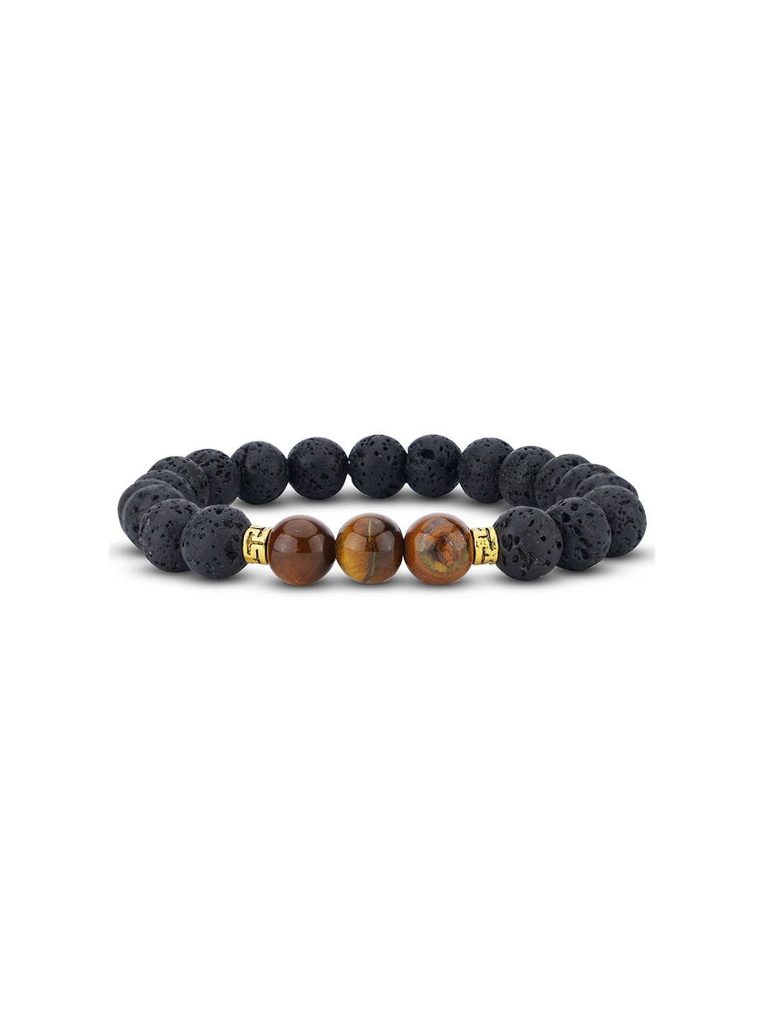 

TOFFCRAFT Men Gold-Plated Beaded Elasticated Bracelet, Black