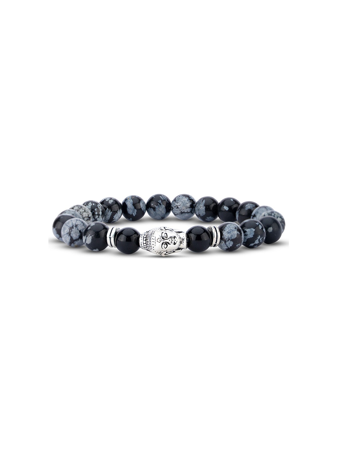 

TOFFCRAFT Men Silver-Plated Beaded Bracelet, Black