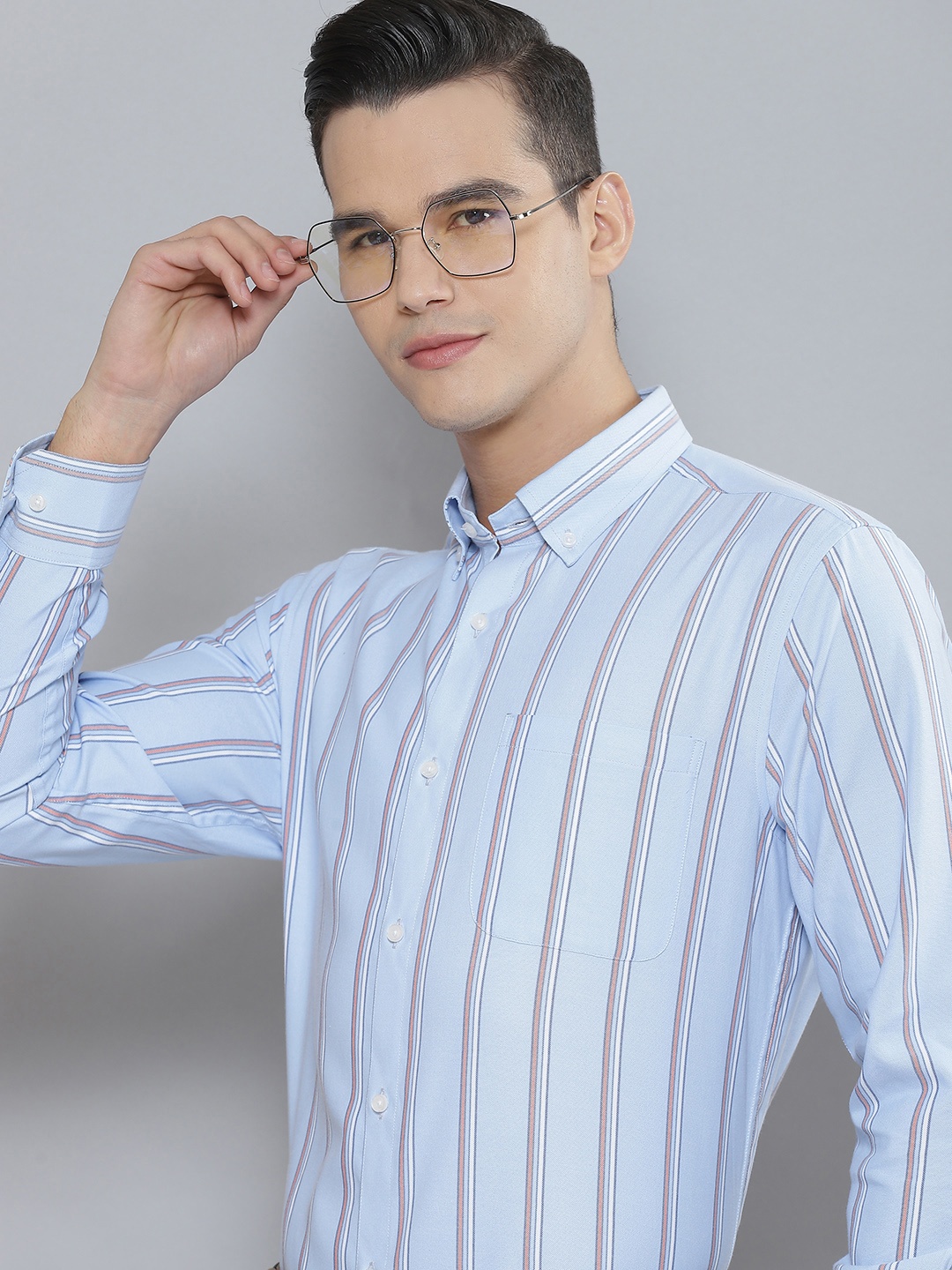 

DENNISON Men Smart Striped Cotton Formal Shirt, Turquoise blue