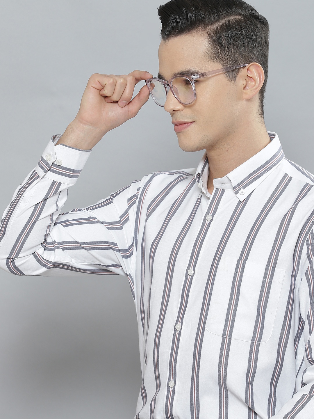 

DENNISON Men Smart Striped Cotton Formal Shirt, White