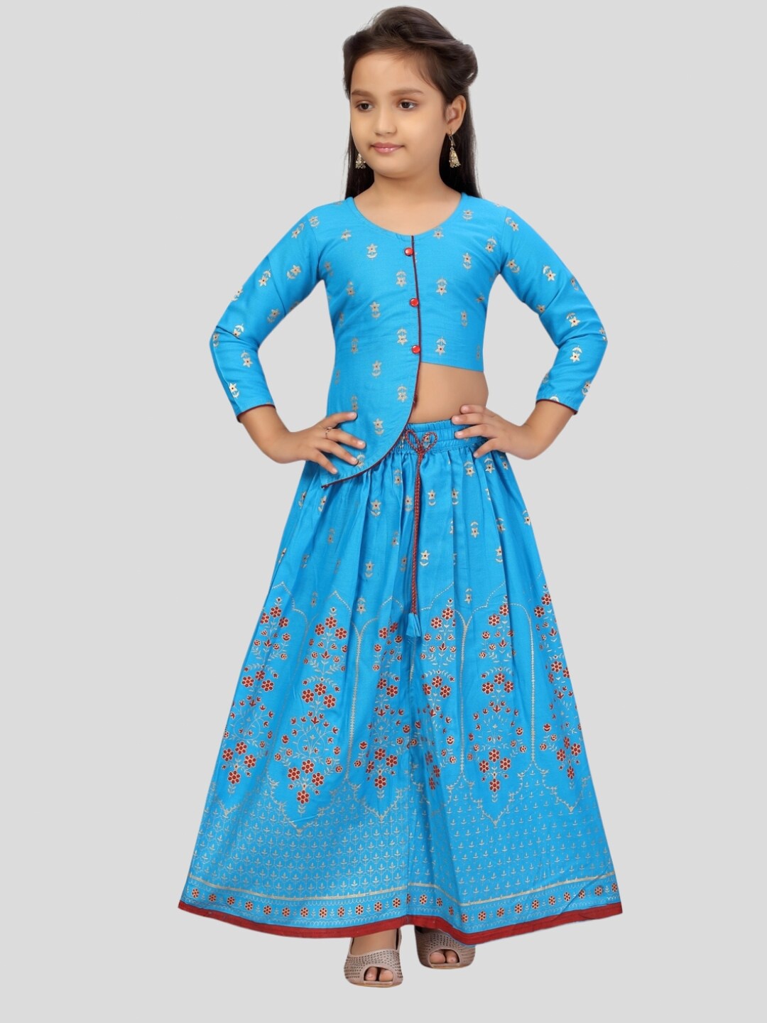 

Aarika Girls Printed Lehenga & Choli, Turquoise blue