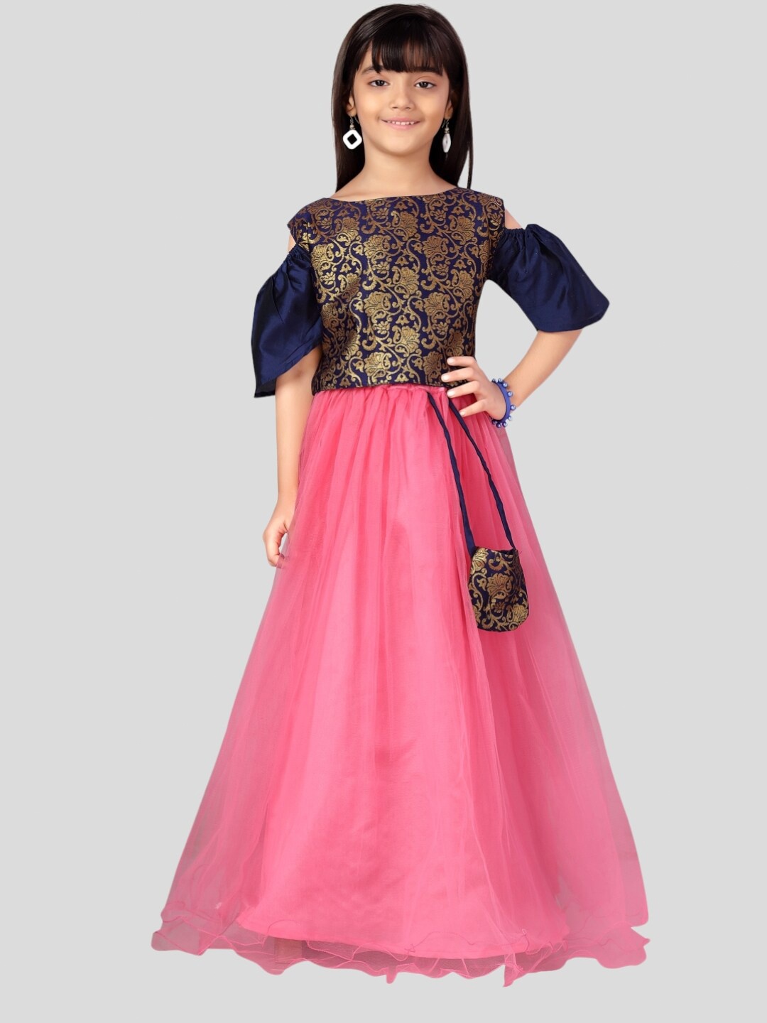 

Aarika Girls Printed Lehenga & Choli, Navy blue