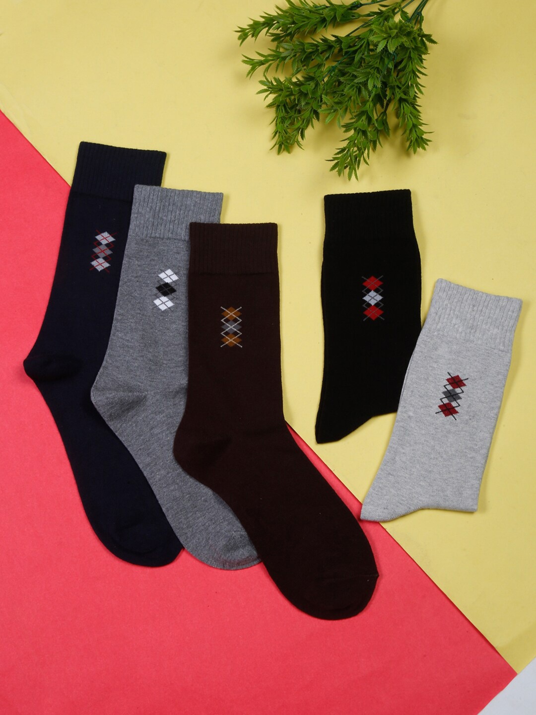 

LOUIS STITCH Men Pack Of 5 Assorted Calf-Length Antimicrobial Socks