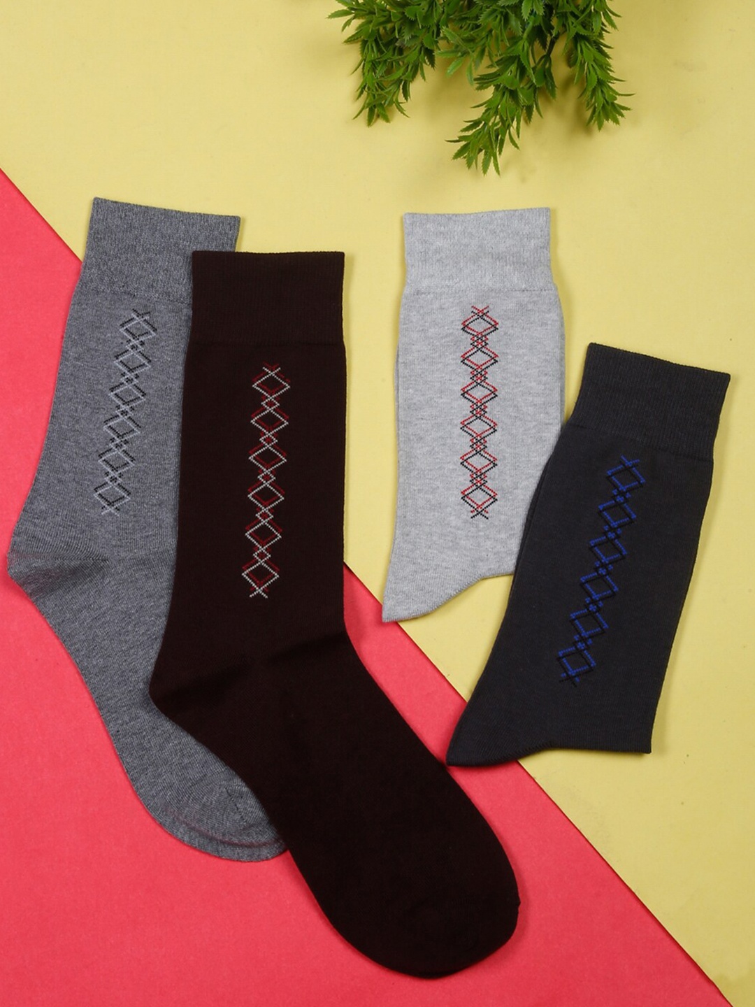 

LOUIS STITCH Men Pack Of 4 Assorted Calf-Length Antimicrobial Socks