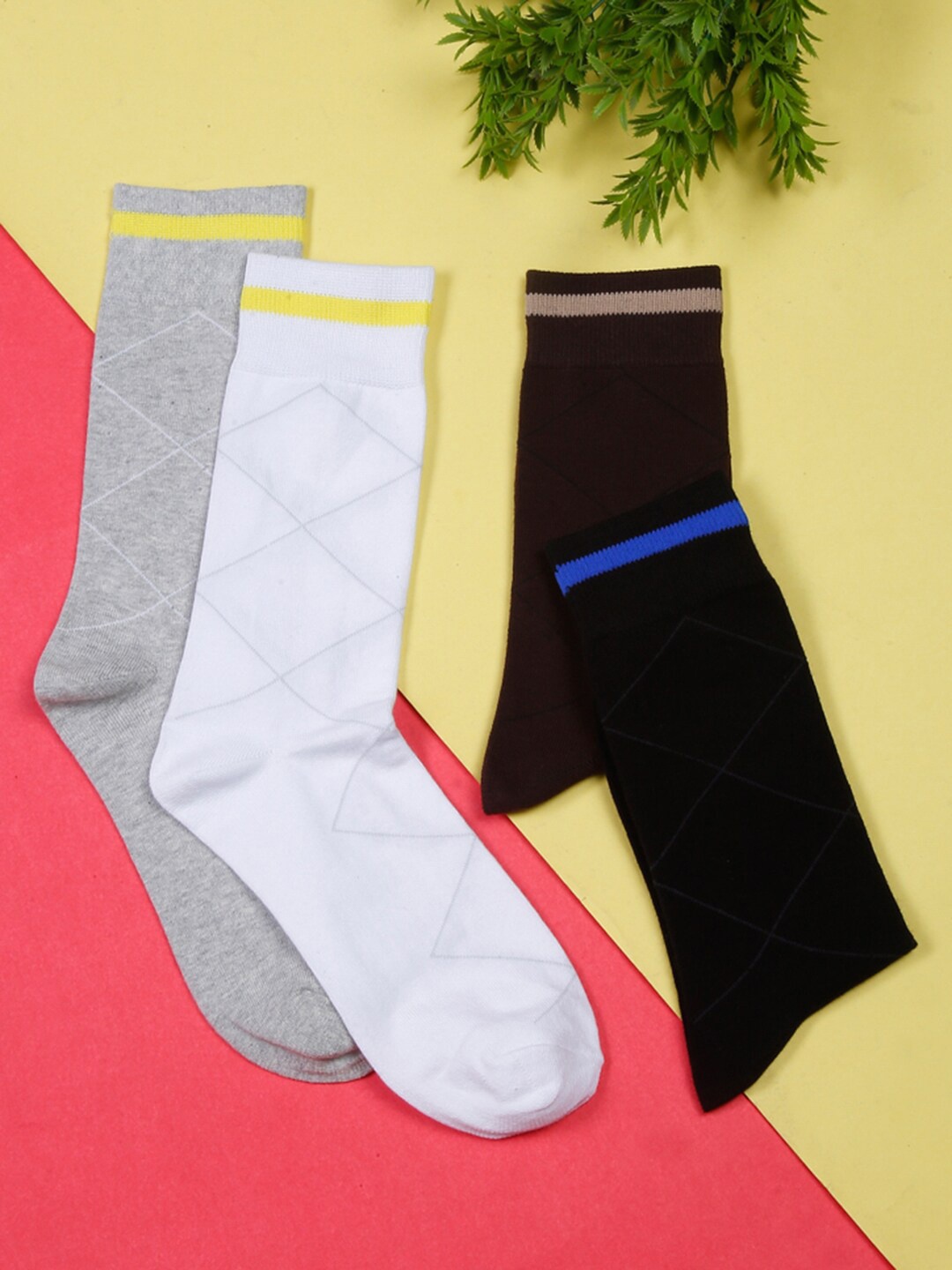 

LOUIS STITCH Men Pack Of 4 Assorted Calf-Length Antimicrobial Socks