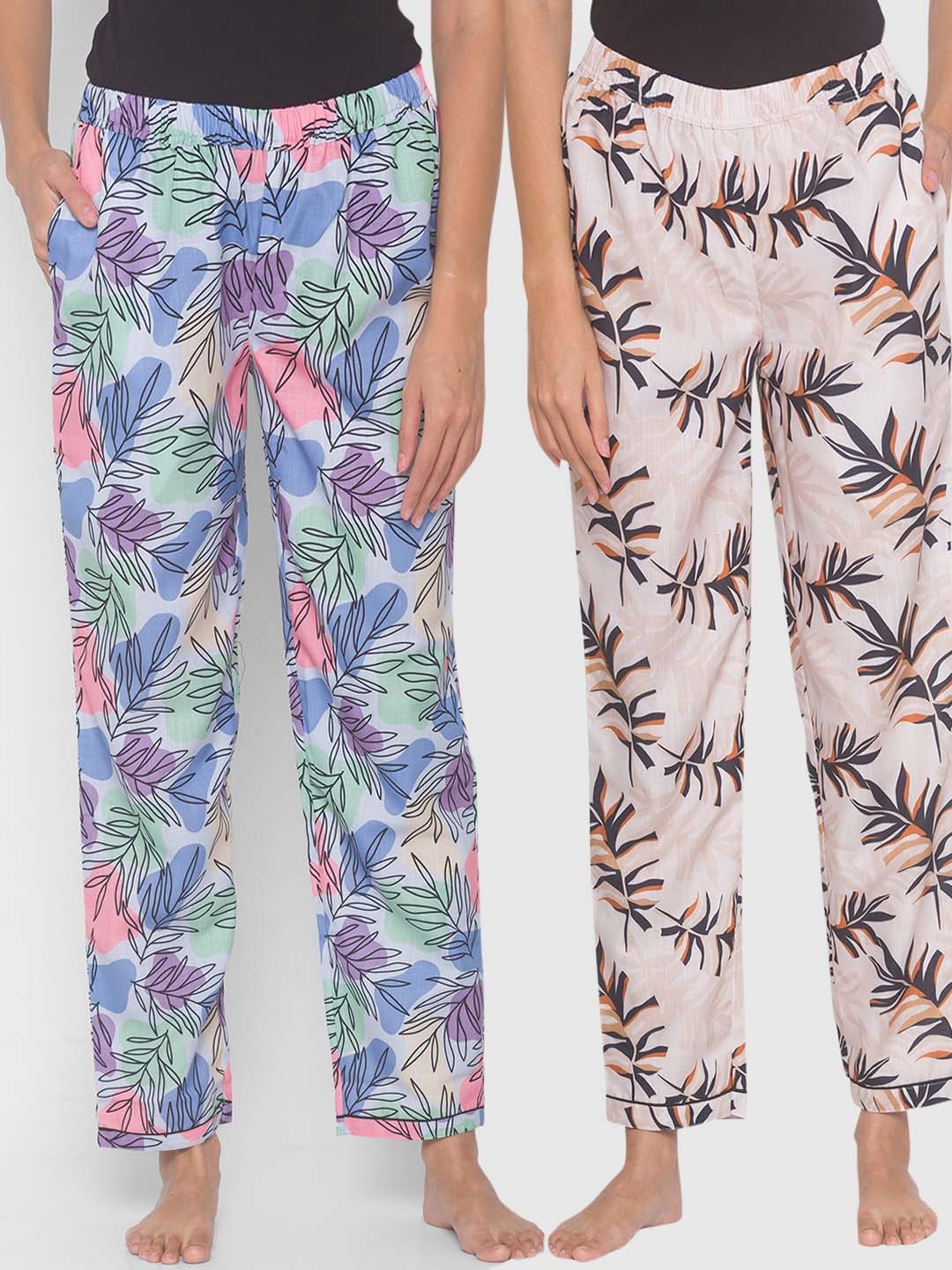 

FashionRack Women Pack of 2 Printed Cotton Lounge Pants, Beige