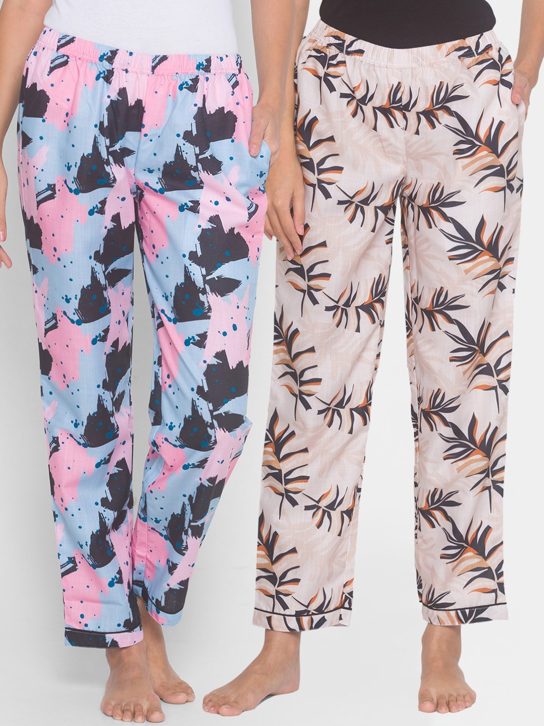 

FashionRack Women Pack of 2 Printed Cotton Lounge Pants, Beige
