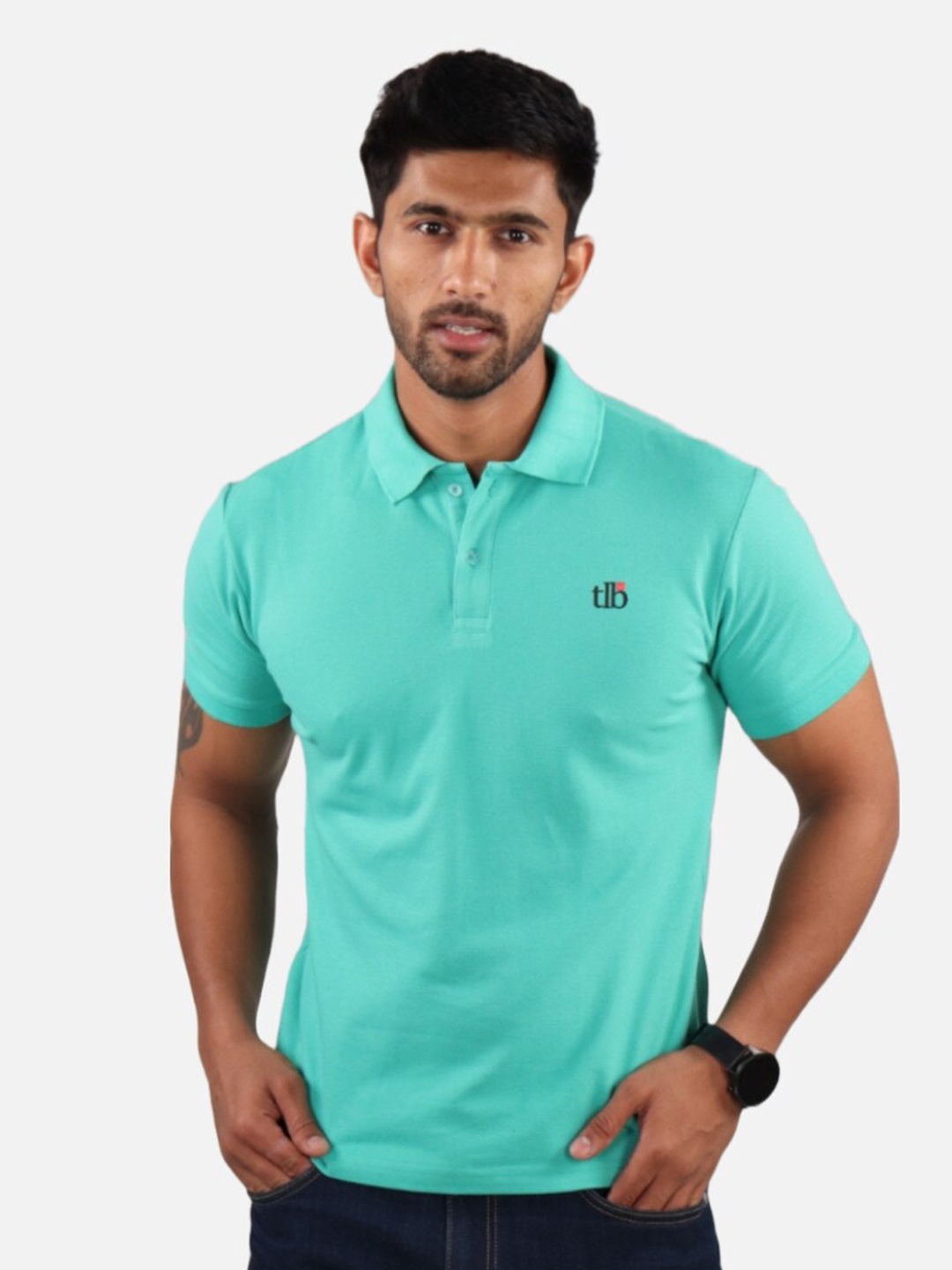 

The Label Bar Men Polo Collar T-shirt, Blue