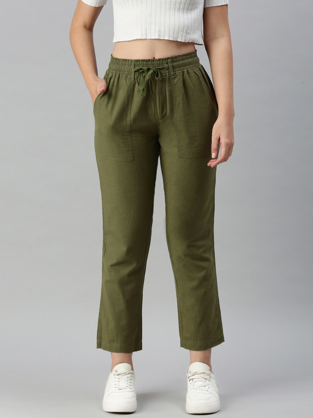 

IVOC Women Cotton Linen Casual Light weight Trouser, Olive