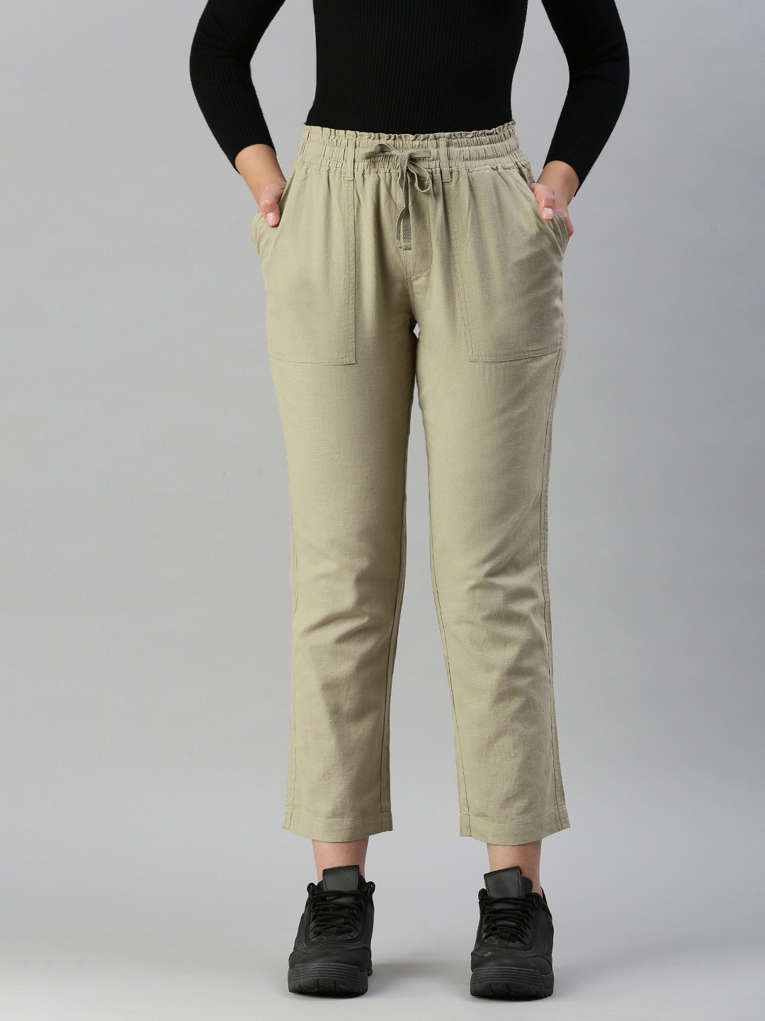 

IVOC Women Cotton Linen Casual Light weight Trouser, Olive