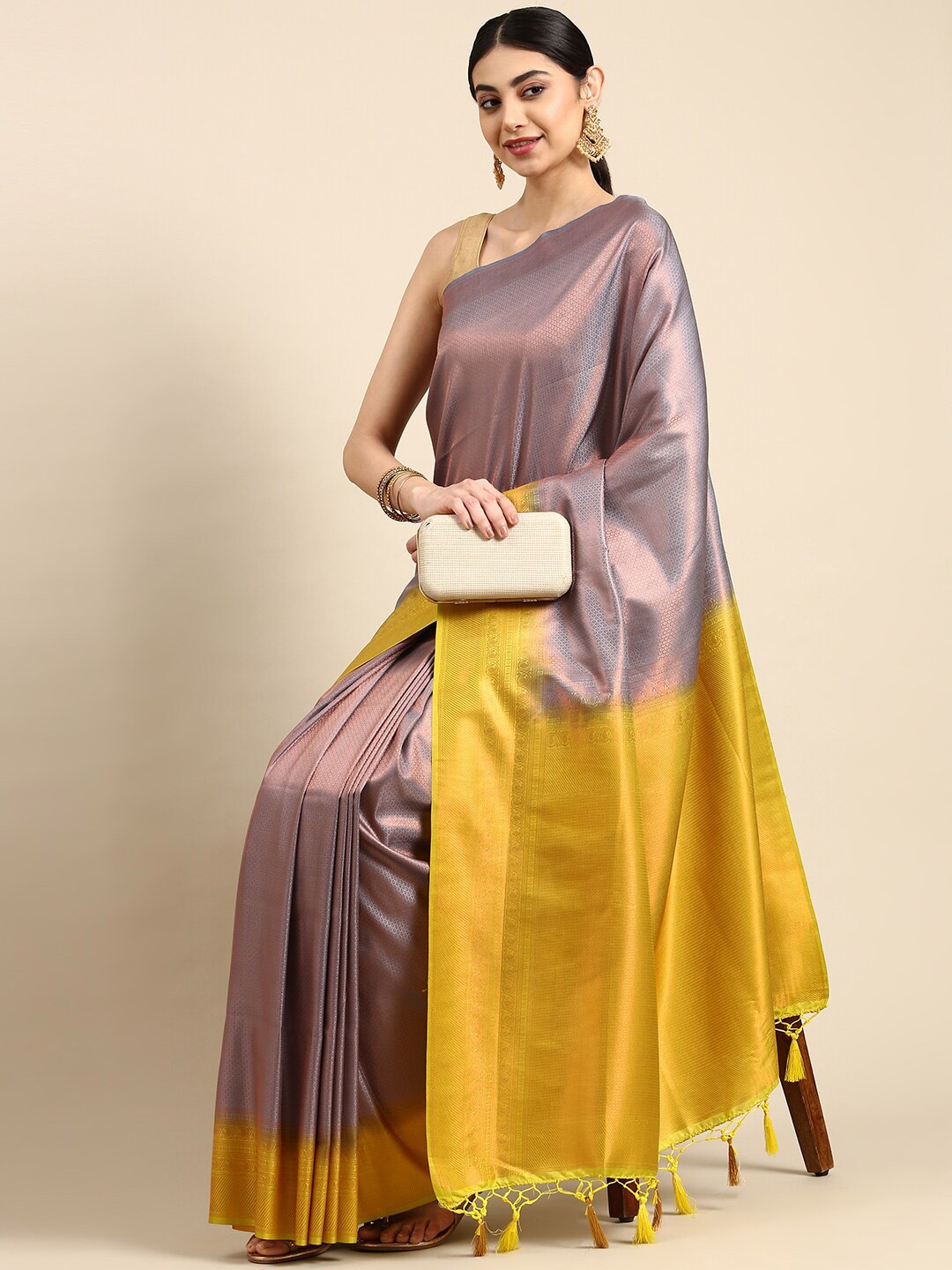 

The Chennai Silks Ethnic Motifs Zari Art Silk Banarasi Saree, Grey