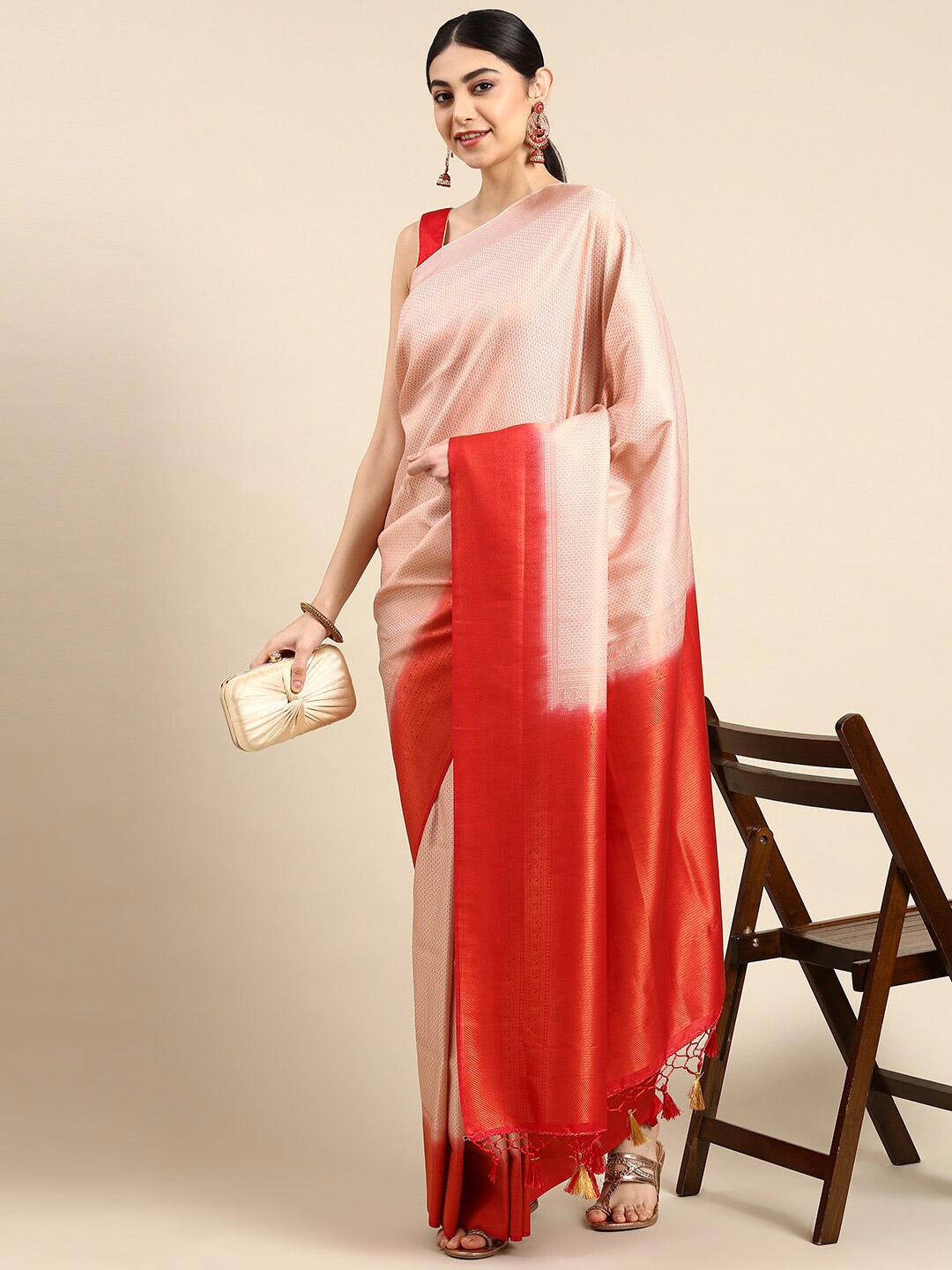 

The Chennai Silks Woven Design Zari Art Silk Fusion Banarasi Saree, Cream