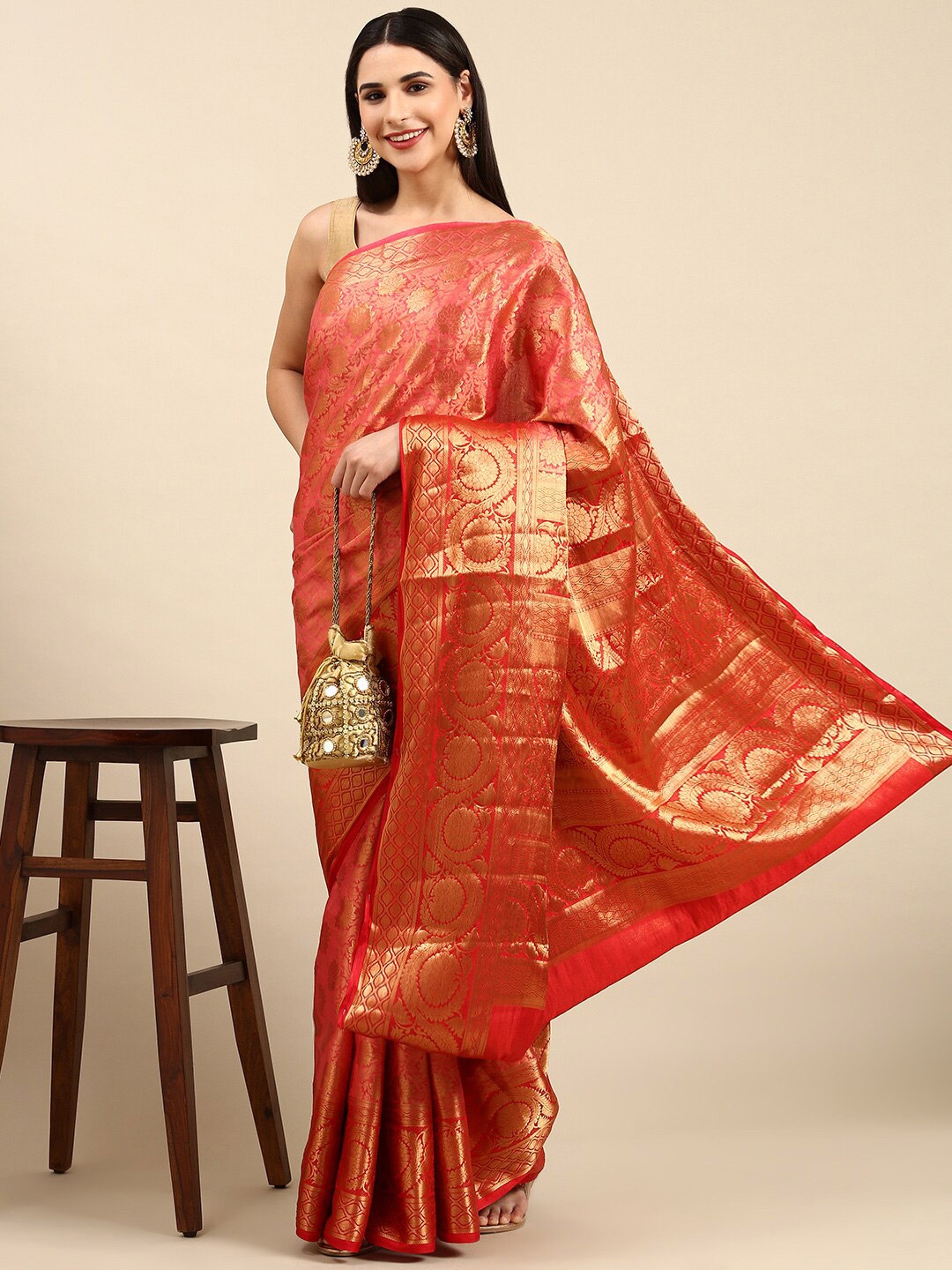 

The Chennai Silks Woven Design Zari Saree, Pink