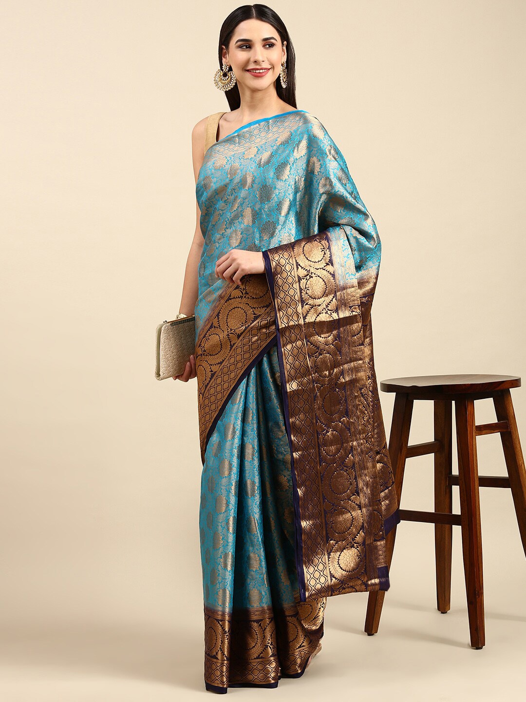 

The Chennai Silks Printed Woven Design Zari Fusion Saree, Blue
