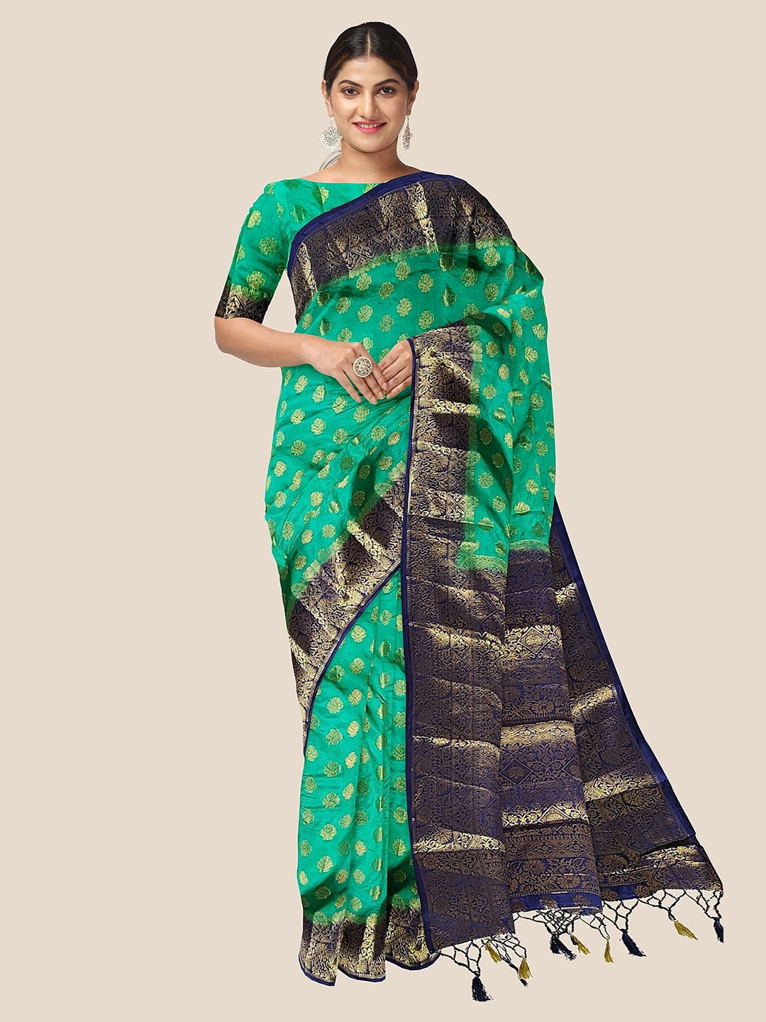 

The Chennai Silks Woven Design Zari Jute Cotton Fusion Saree, Green