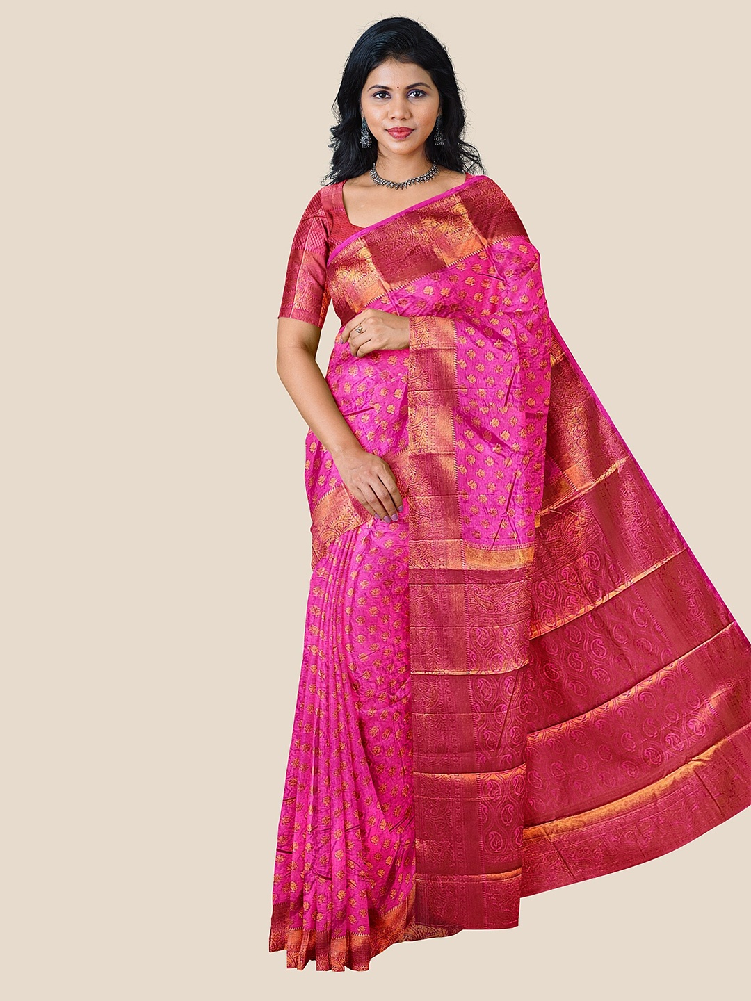 

The Chennai Silks Woven Design Zari Jute Cotton Fusion Saree, Pink