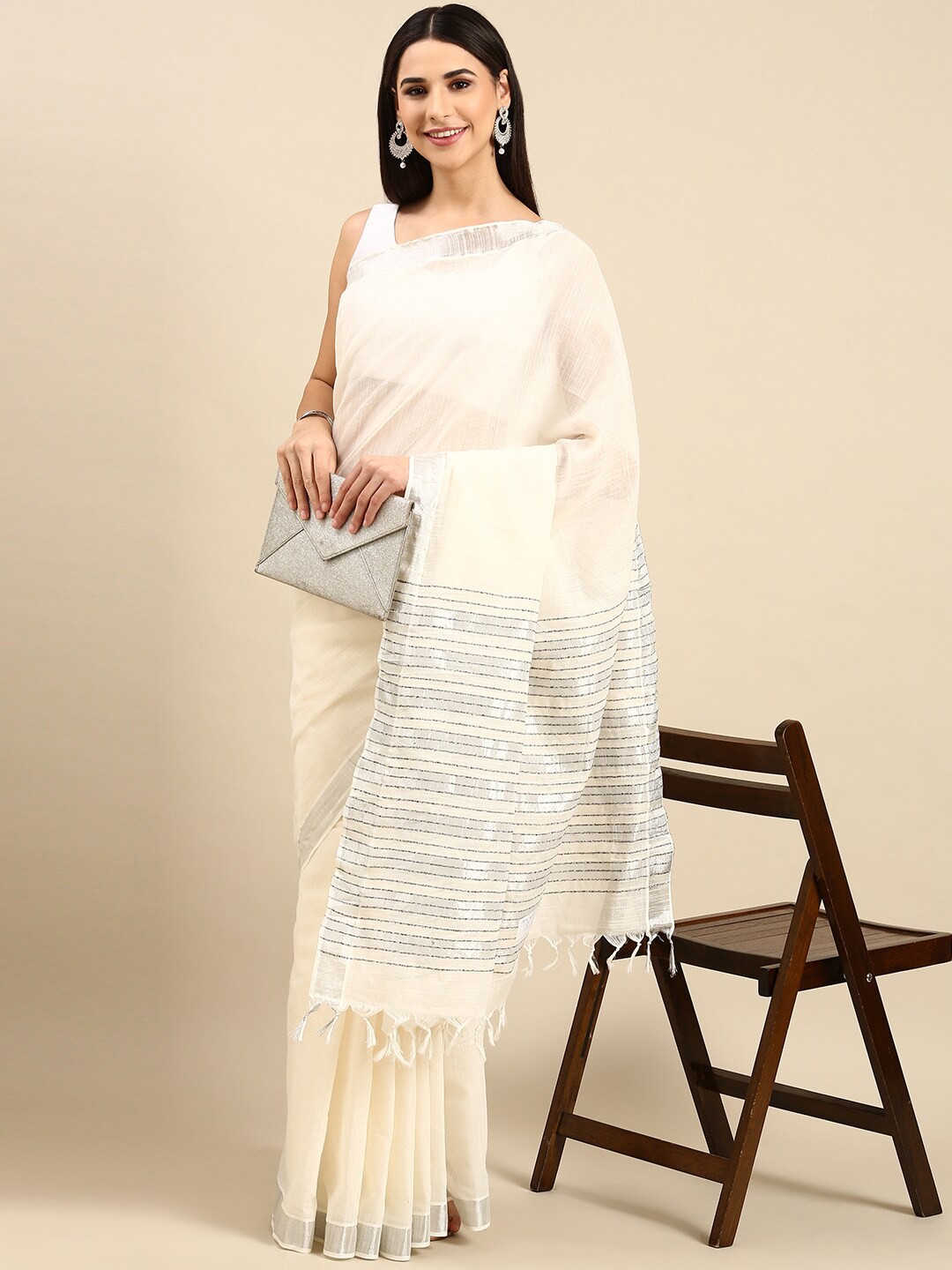 

The Chennai Silks Zari Pure Cotton Fusion Kovai Saree, Cream