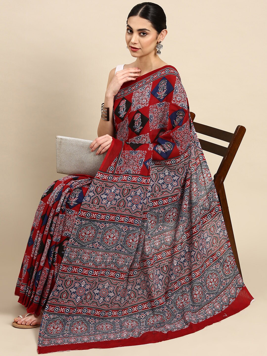 

The Chennai Silks Printed Printed Floral Pure Cotton Fusion Saree, Blue