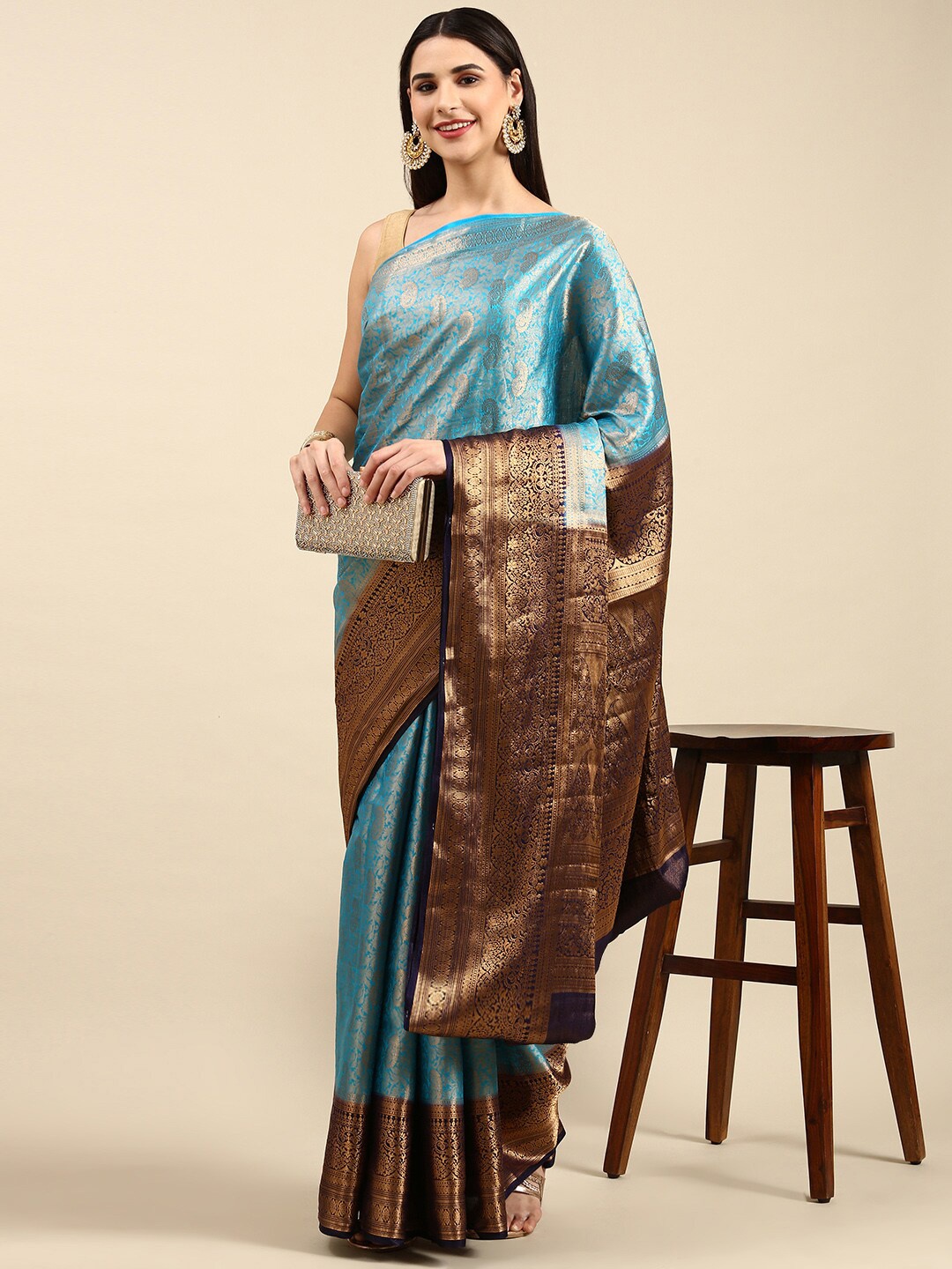 

The Chennai Silks Printed Woven Design Zari Fusion Saree, Blue