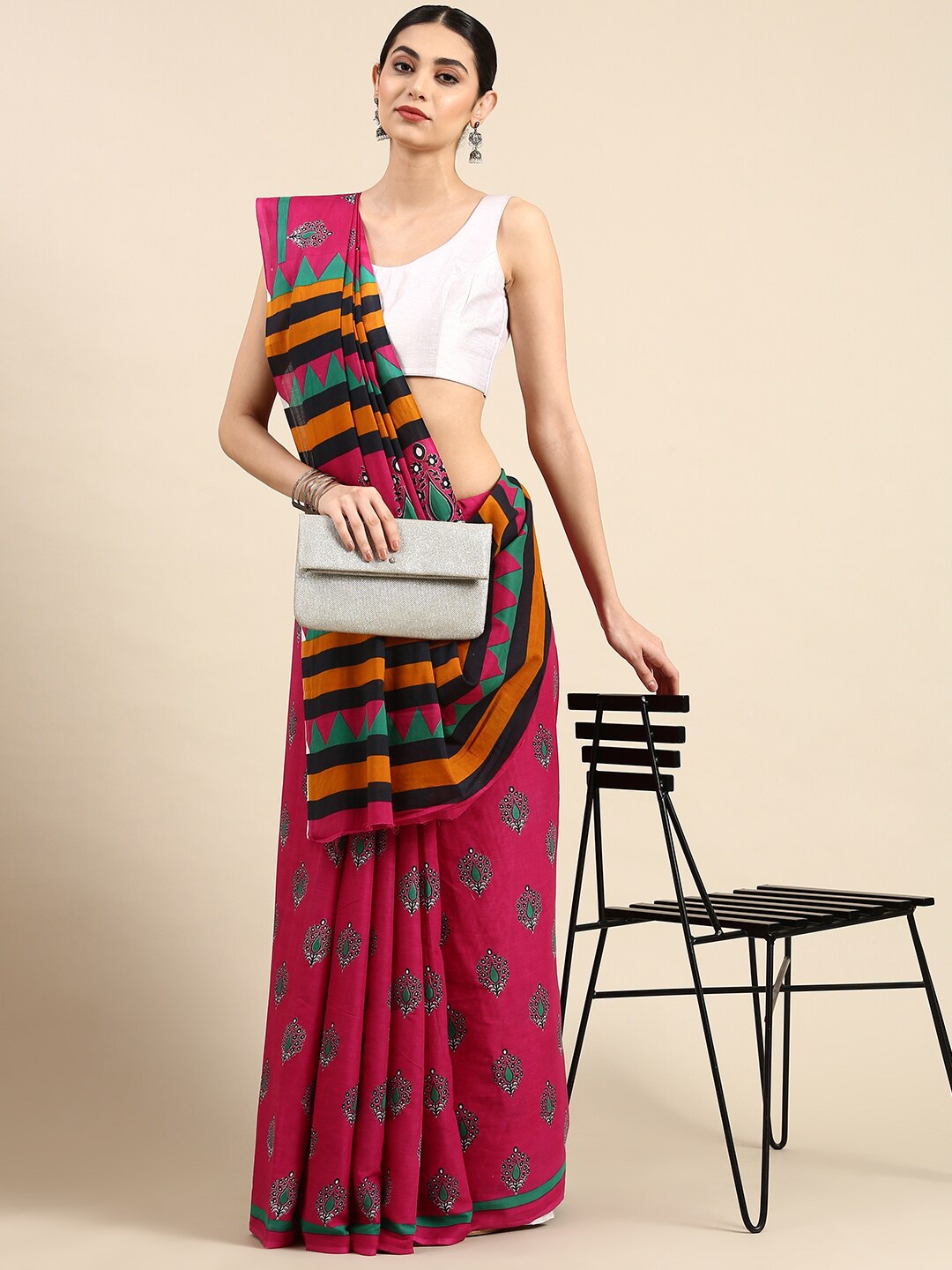 

The Chennai Silks Ethnic Motifs Pure Cotton Fusion Saree, Magenta