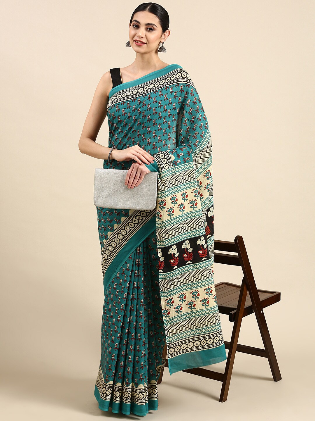 

The Chennai Silks Paisley Pure Cotton Fusion Saree, Blue