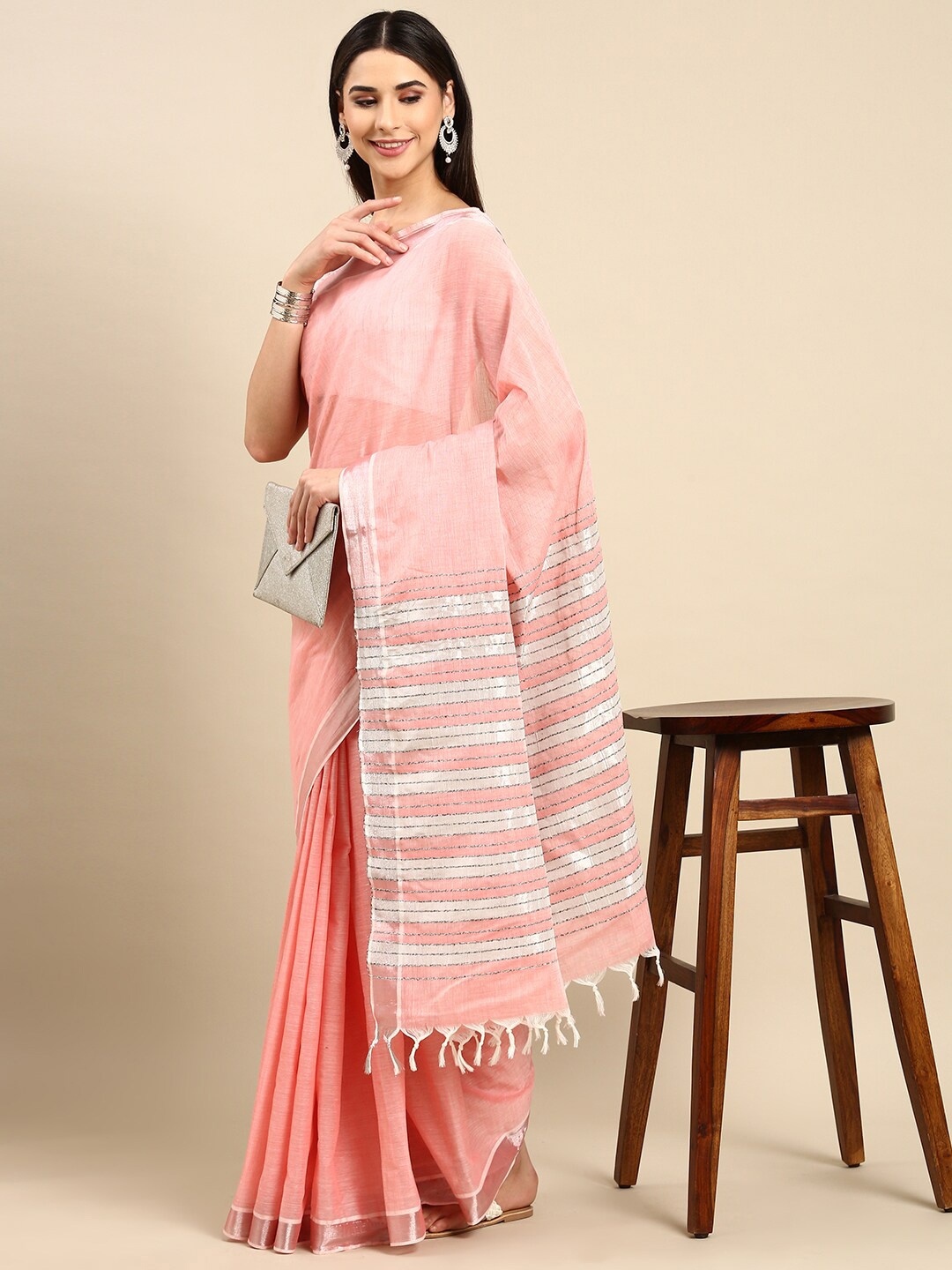 

The Chennai Silks Zari Pure Cotton Fusion Kovai Saree, Pink