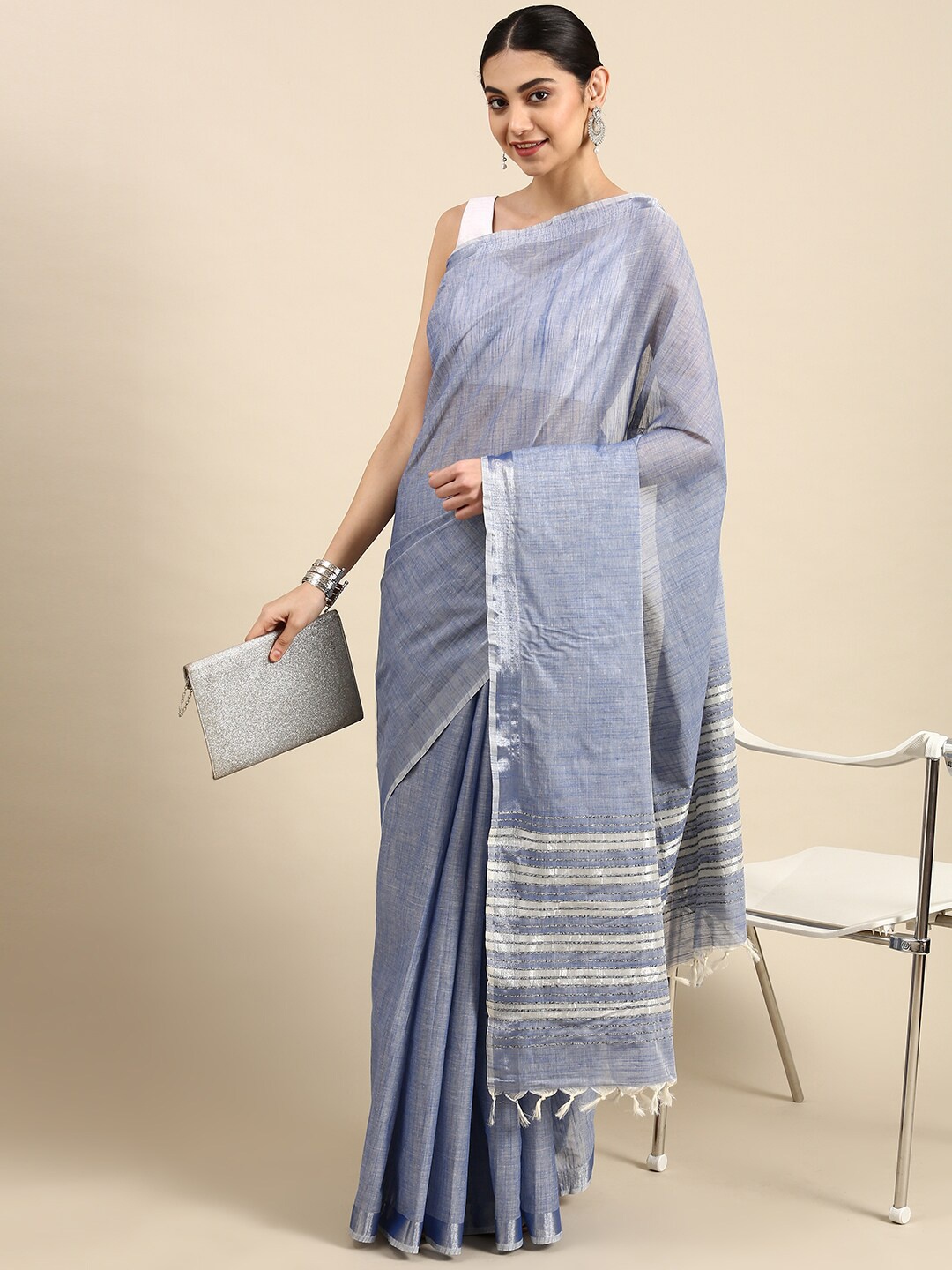 

The Chennai Silks Zari Pure Cotton Fusion Kovai Saree, Blue