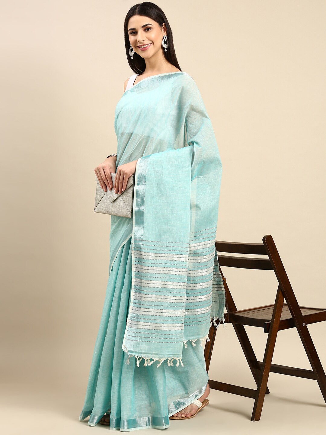 

The Chennai Silks Zari Pure Cotton Fusion Kovai Saree, Blue