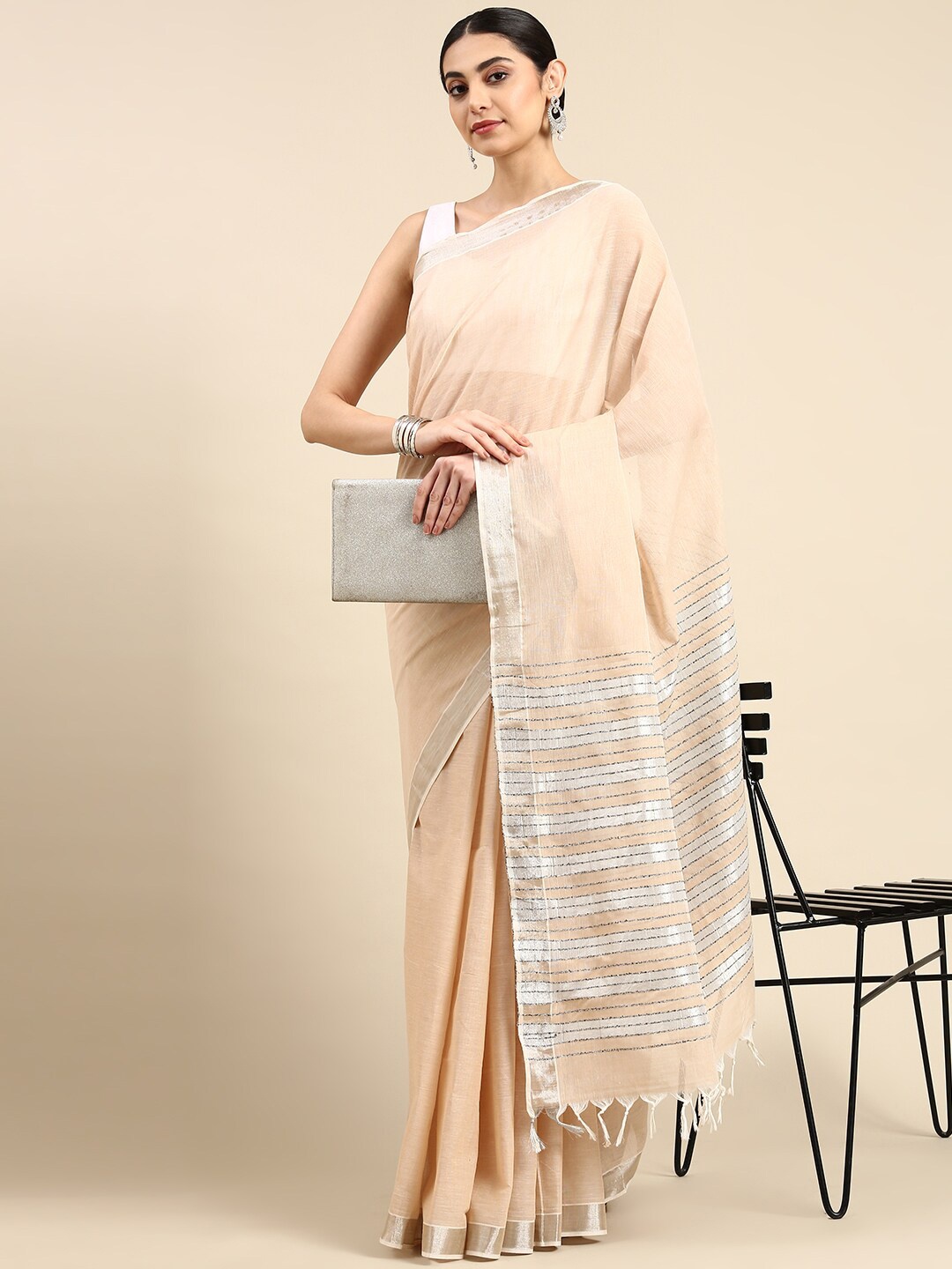 

The Chennai Silks Zari Pure Cotton Fusion Kovai Saree, Coffee brown