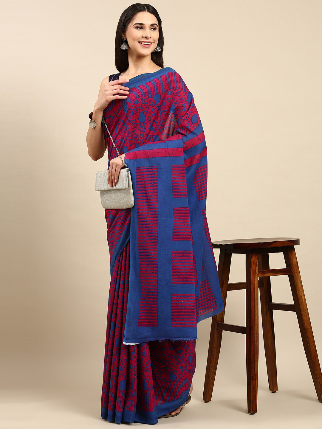 

The Chennai Silks Paisley Pure Cotton Fusion Saree, Magenta