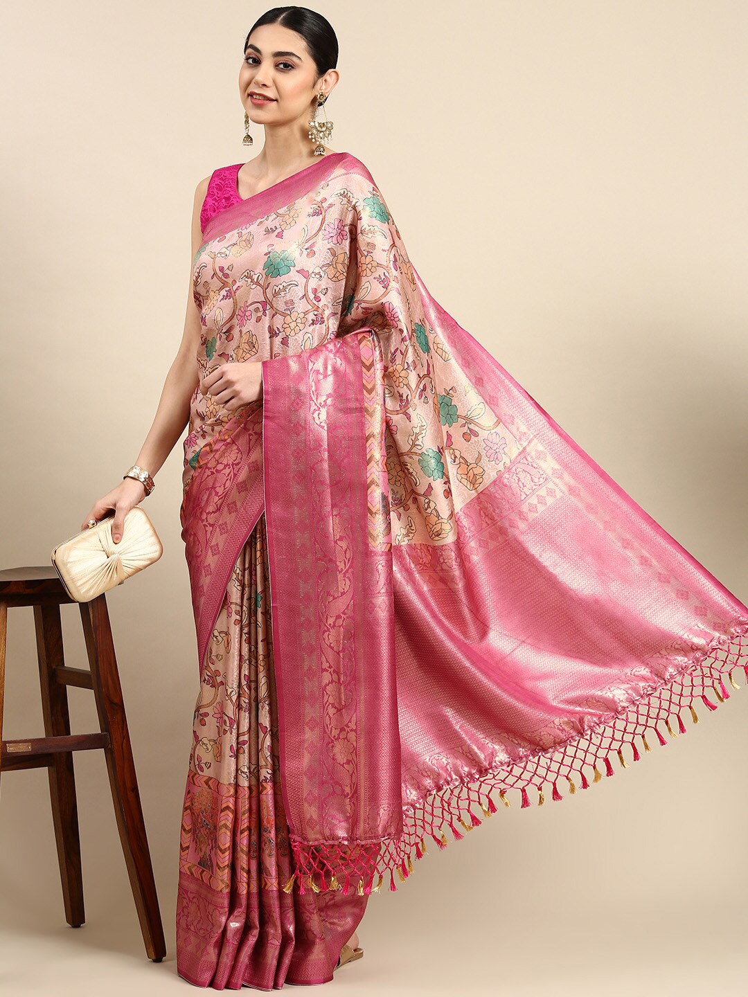 

The Chennai Silks Woven Design Zari Art Silk Fusion Banarasi Saree, Pink