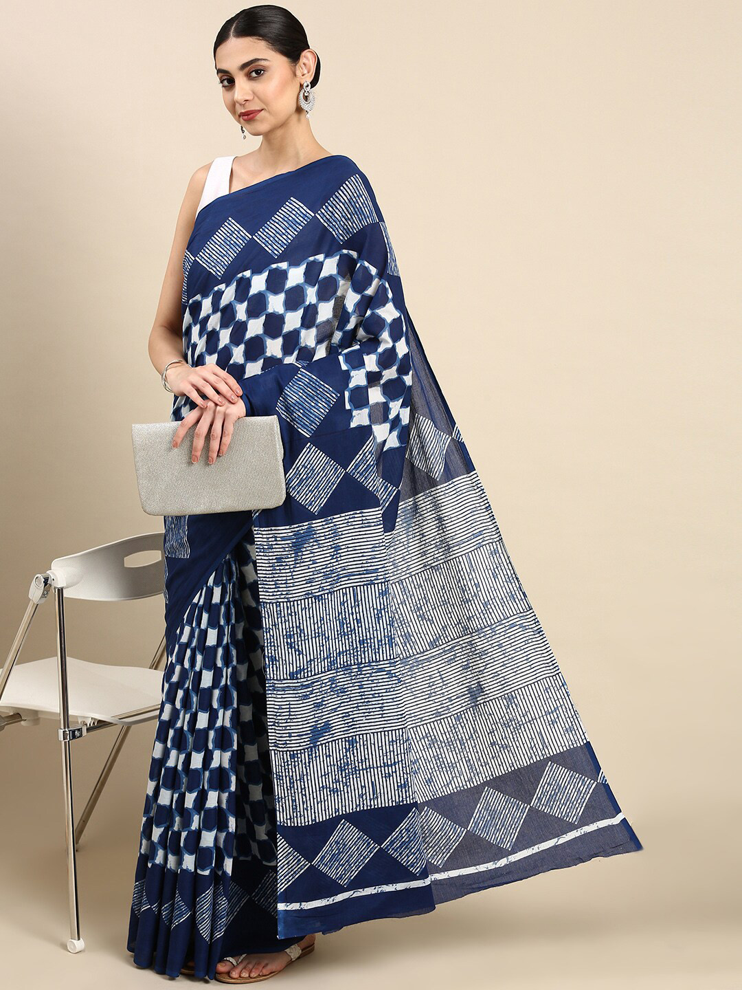 

The Chennai Silks Pure Cotton Fusion Saree, Blue