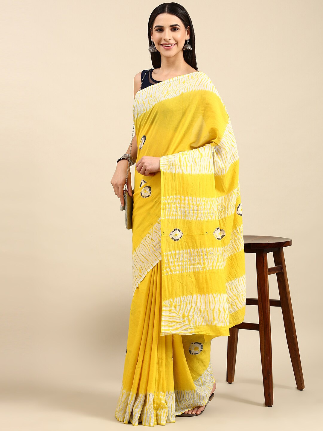 

The Chennai Silks Tie and Dye Pure Cotton Fusion Saree, Yellow