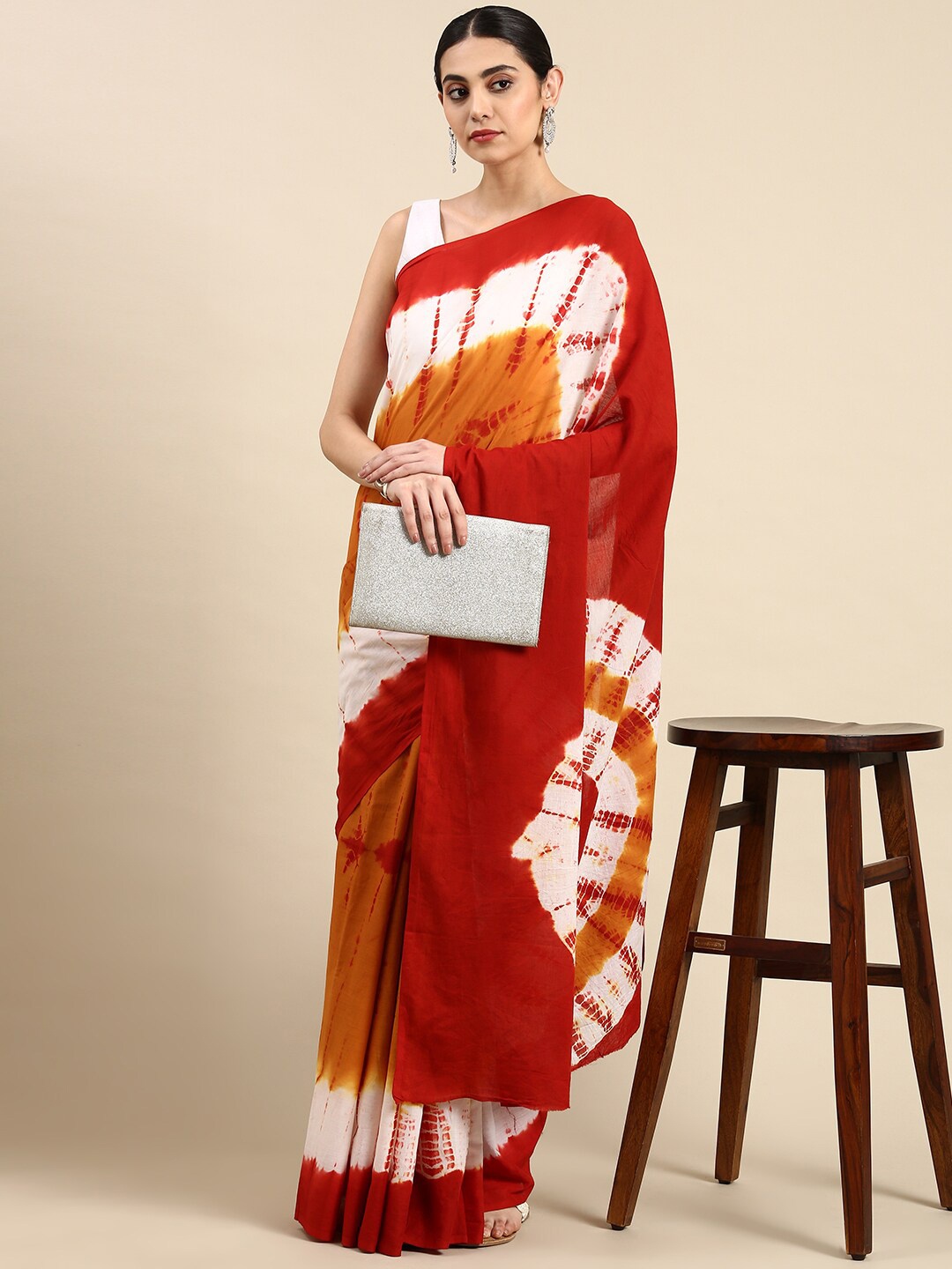 

The Chennai Silks Tie and Dye Pure Cotton Fusion Saree, Orange