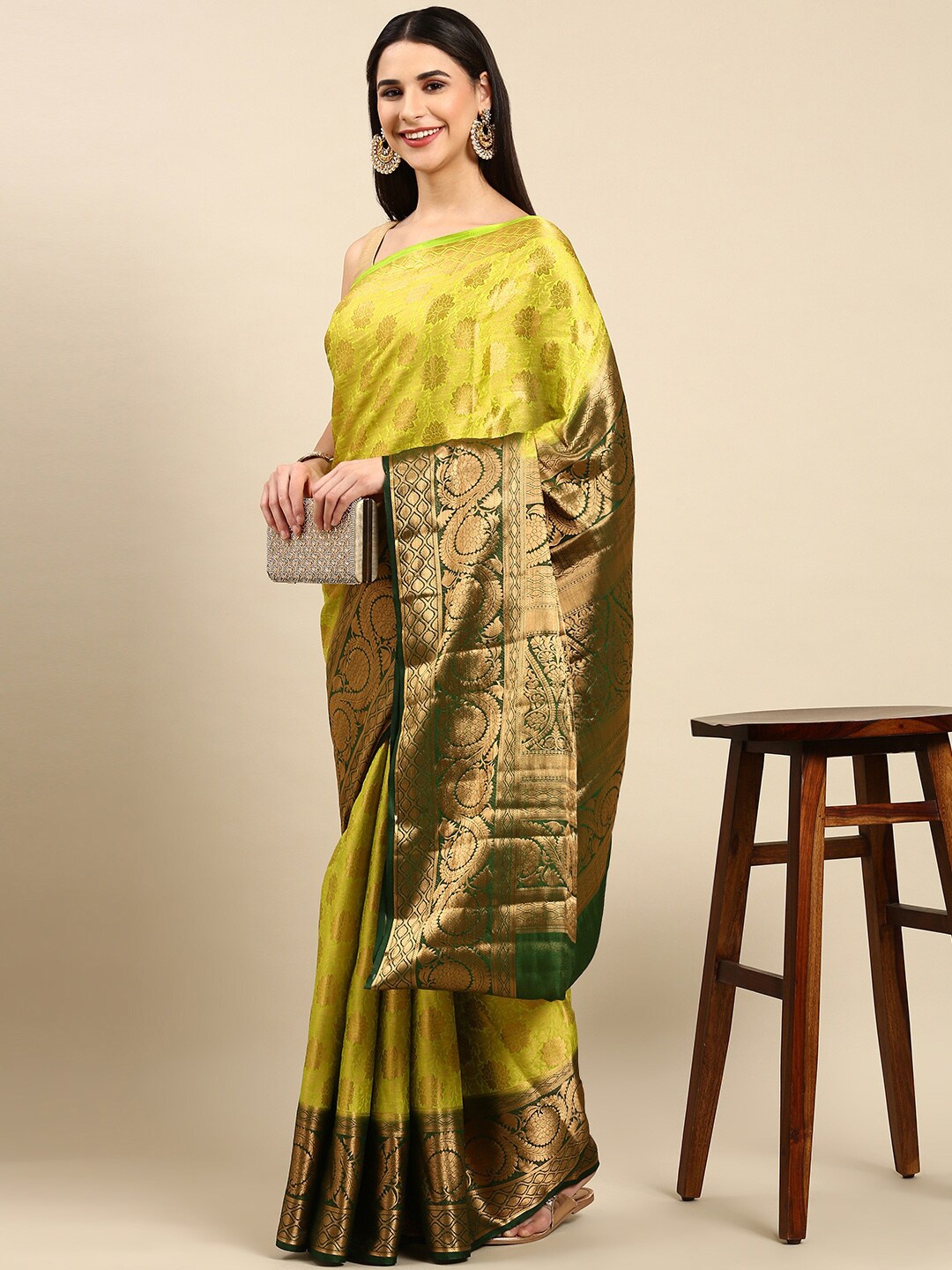 

The Chennai Silks Woven Design Zari Fusion Saree, Green