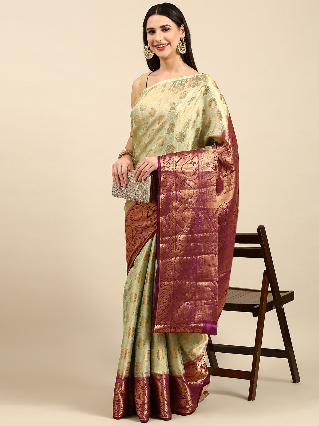 

The Chennai Silks Woven Design Zari Fusion Saree, Green