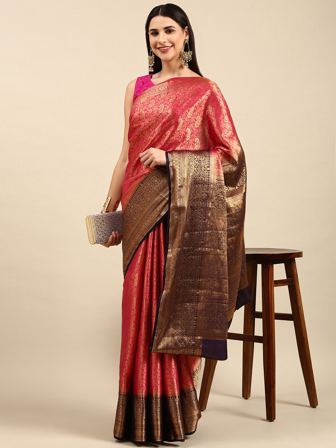

The Chennai Silks Woven Design Zari Fusion Saree, Magenta