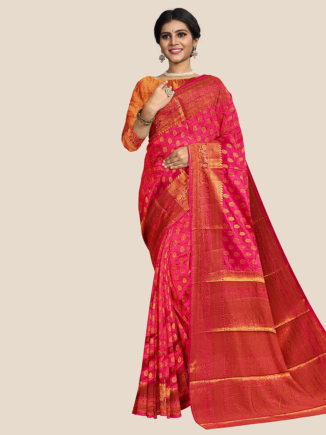 

The Chennai Silks Woven Design Zari Jute Cotton Fusion Saree, Red