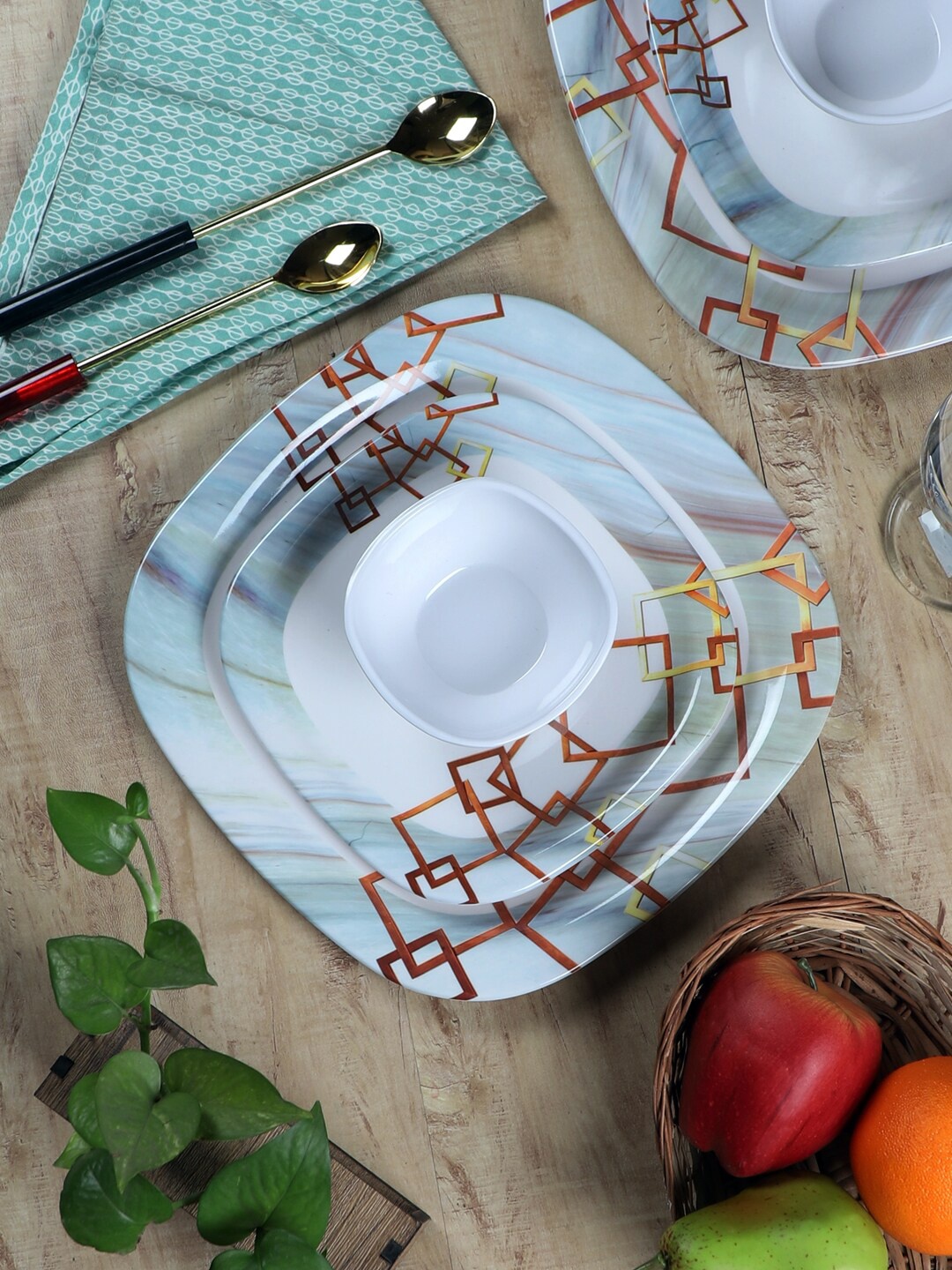

CDI White & Brown 18 Pieces Printed Dishwasher Safe Melamine Glossy Dinner Set
