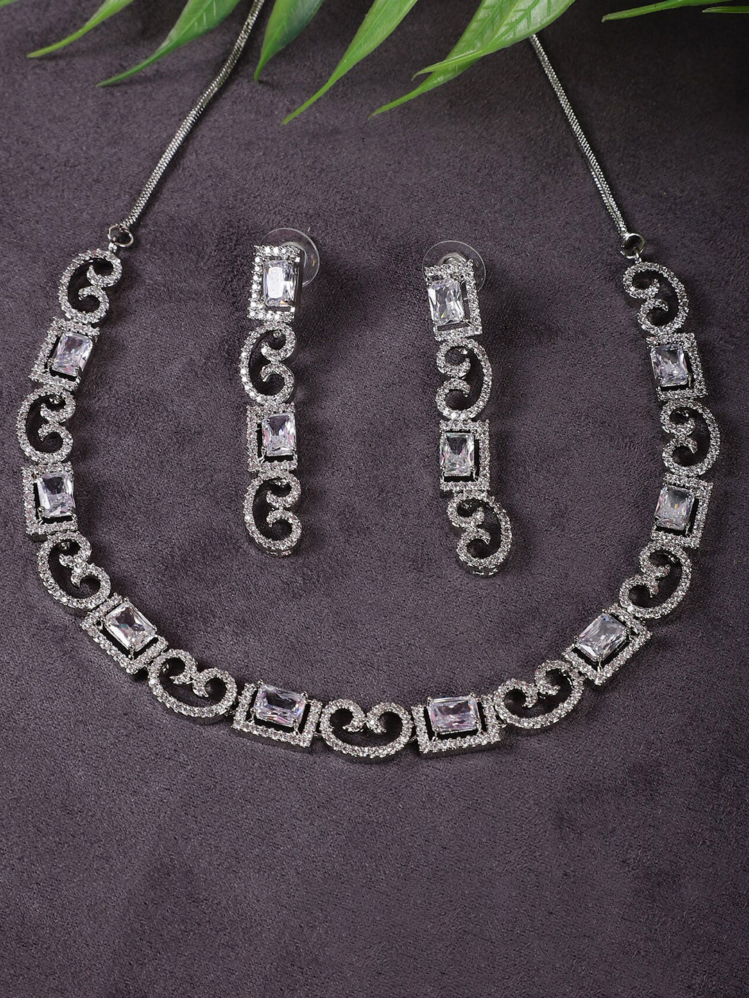 

STEORRA JEWELS Silver-Plated & AD Studded Jewellery Set, White