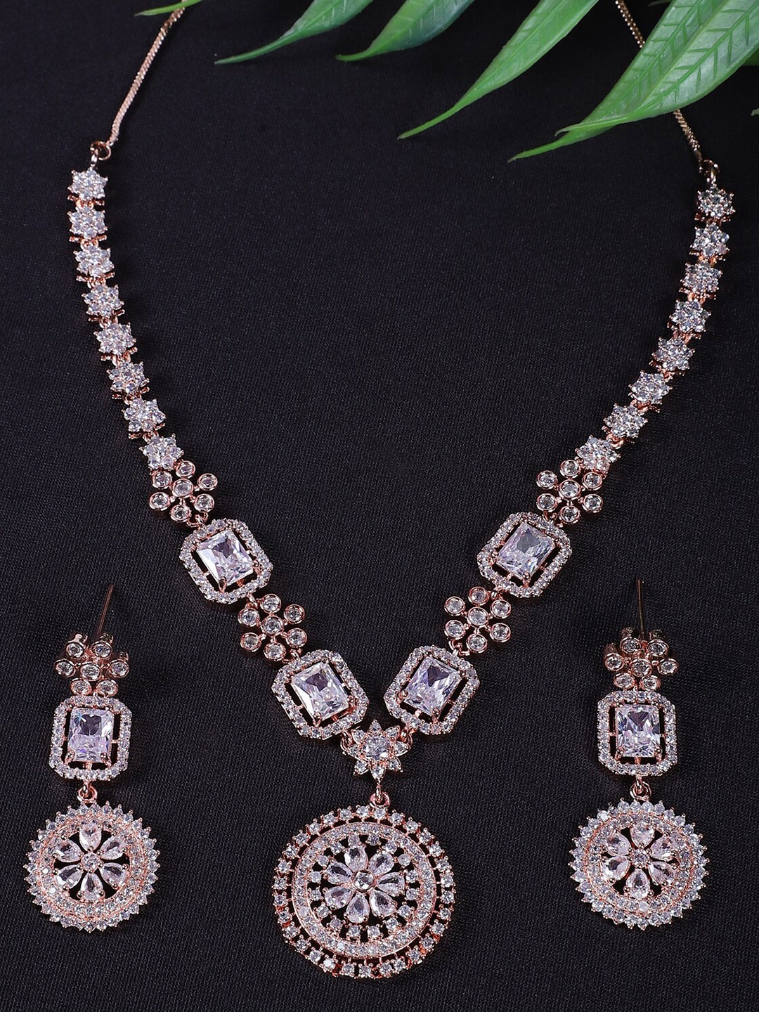 

STEORRA JEWELS Rose Gold-Plated AD-Studded Jewellery Set, White