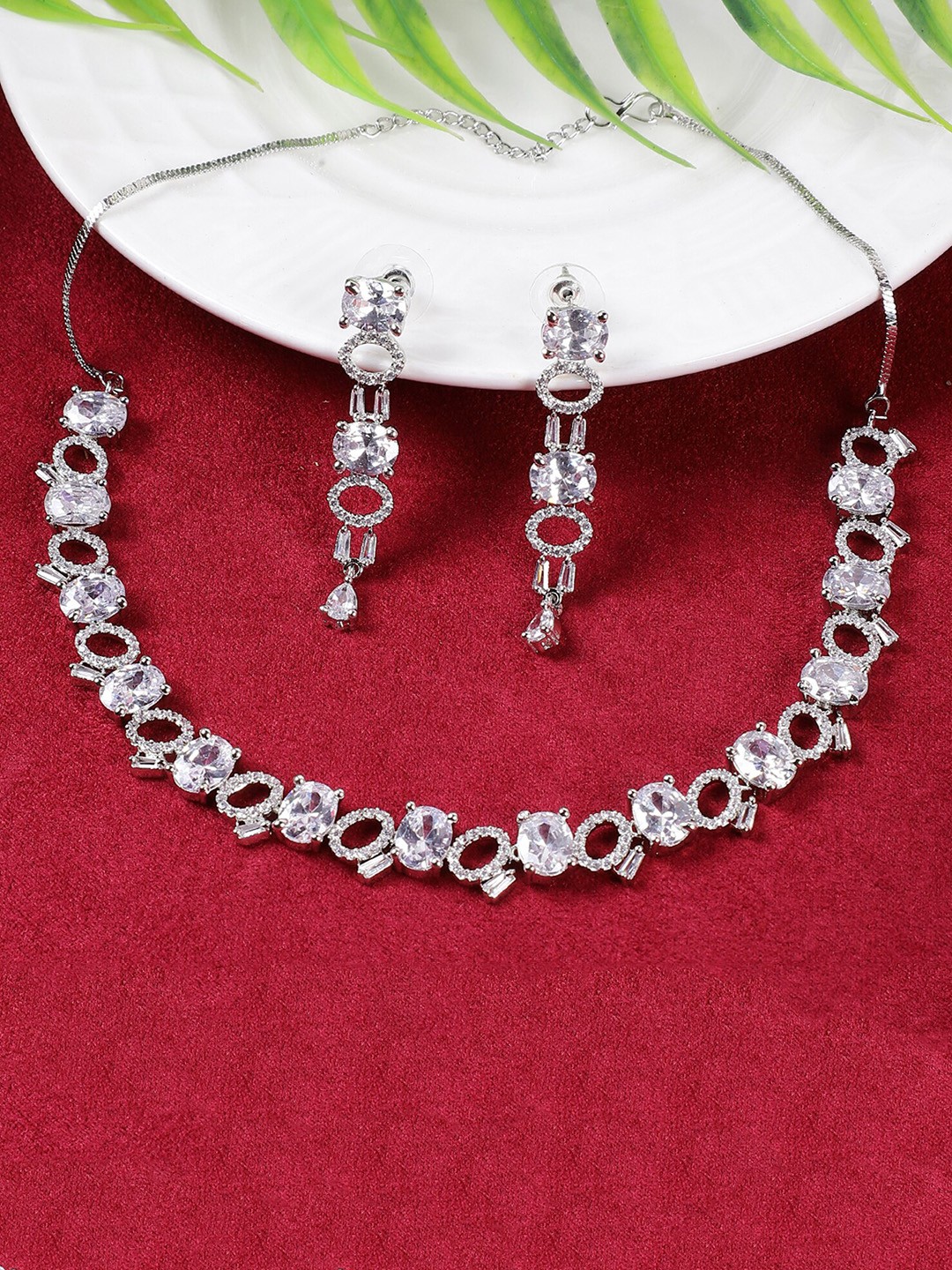 

STEORRA JEWELS Silver-Plated & AD Studded Jewellery Set, White